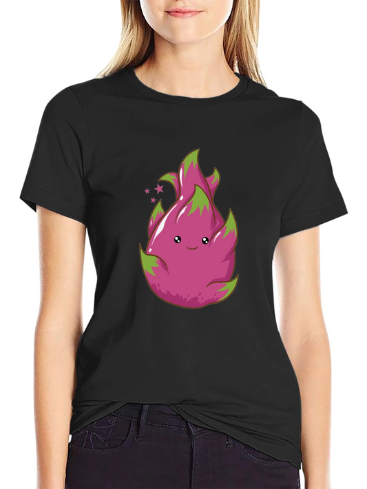 Cute Dragon Fruit Graphic Tee - Black T-Shirt