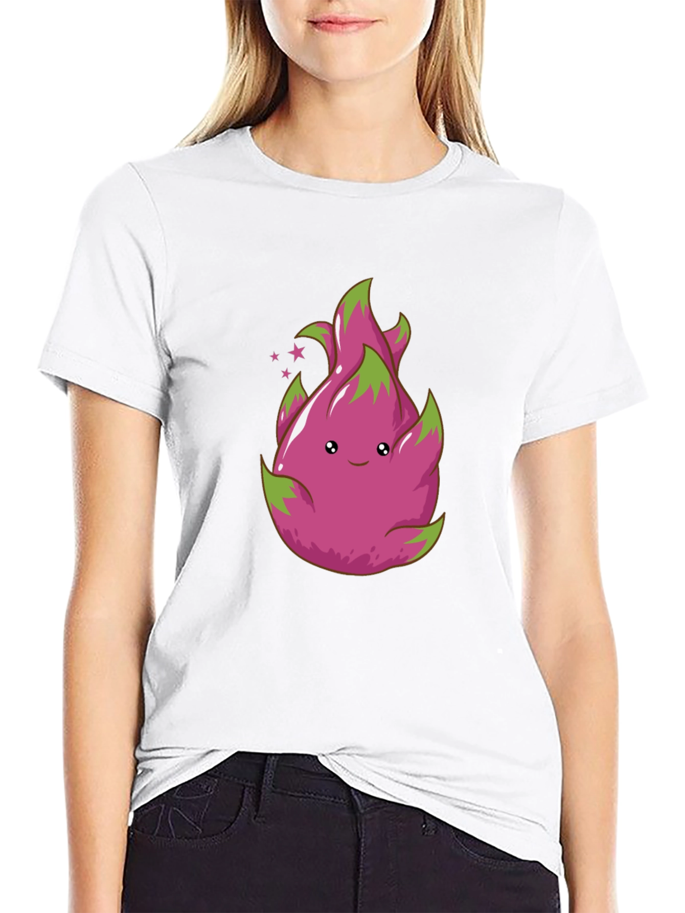 Cute Dragon Fruit Graphic Tee - Black T-Shirt