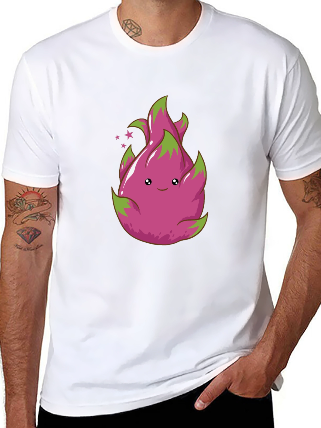 Cute Dragon Fruit Graphic Tee - Black T-Shirt