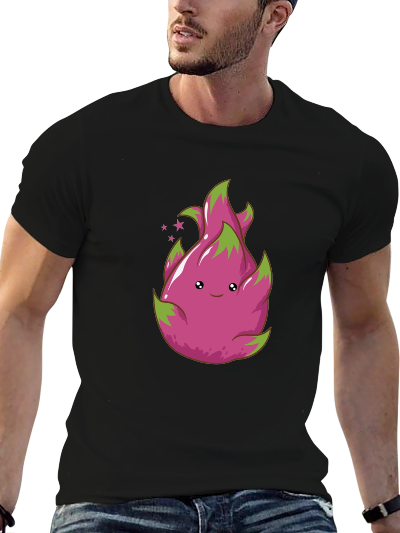 Cute Dragon Fruit Graphic Tee - Black T-Shirt