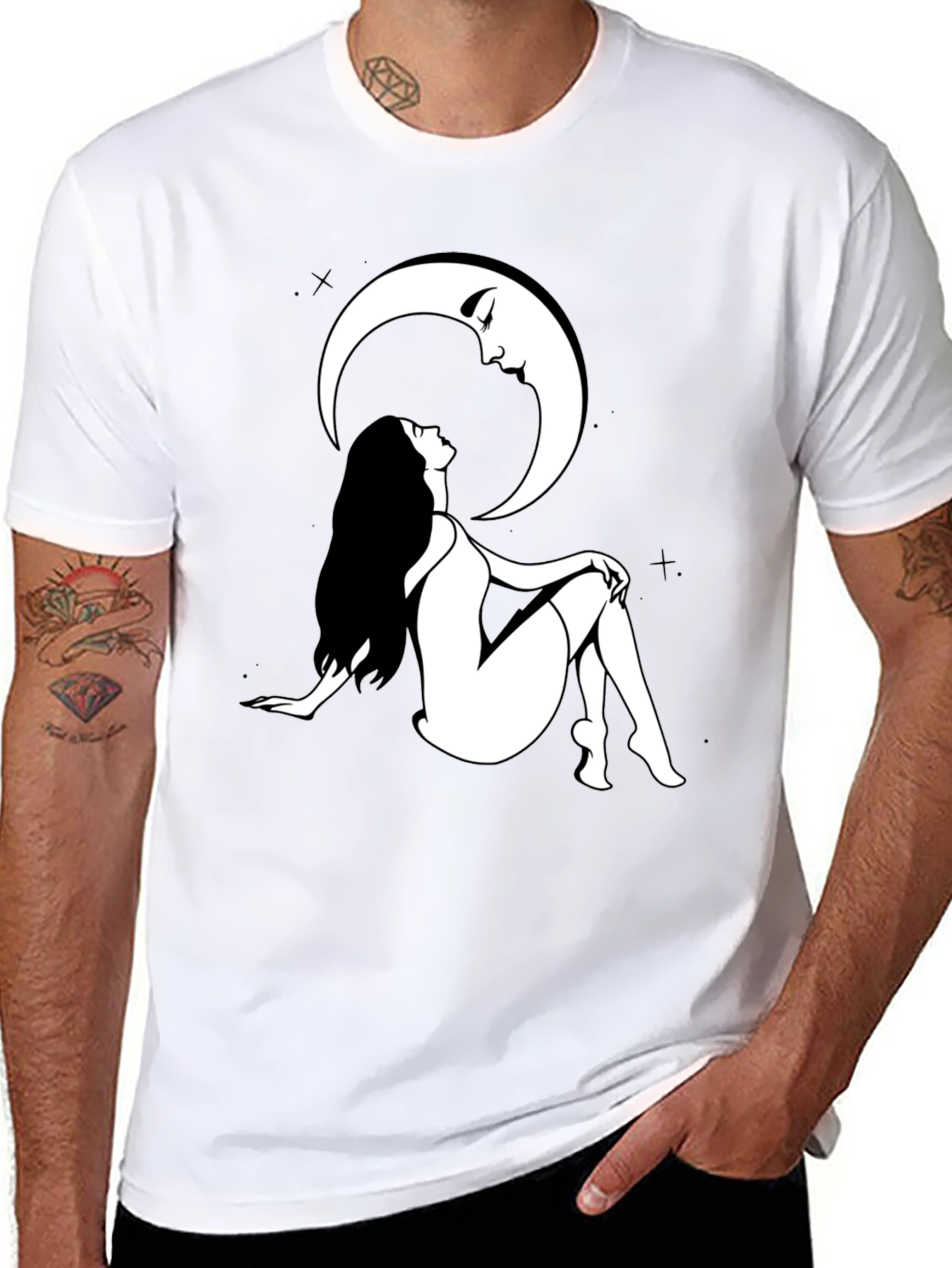 Woman and Moon Graphic Print T-Shirt