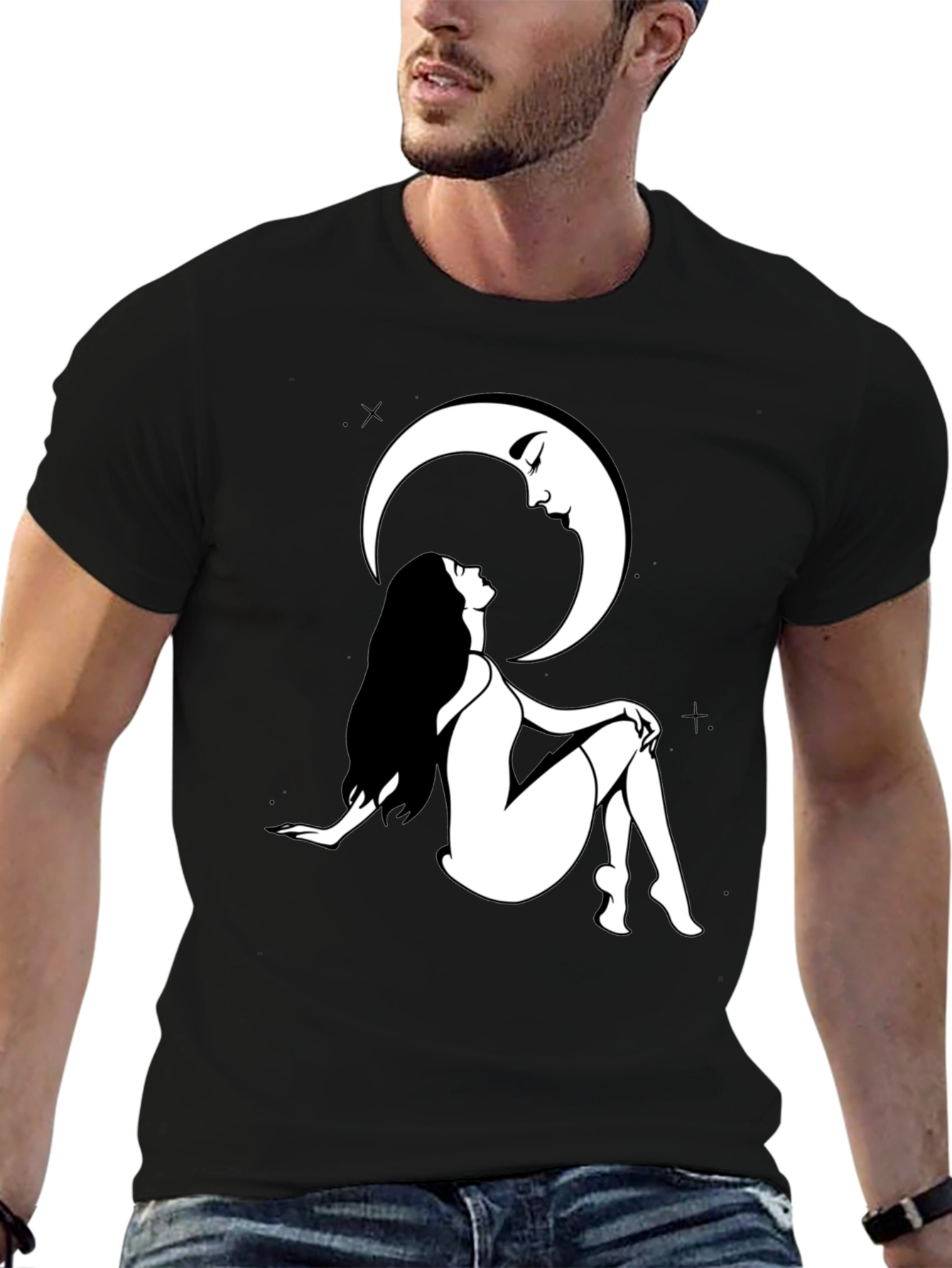 Woman and Moon Graphic Print T-Shirt