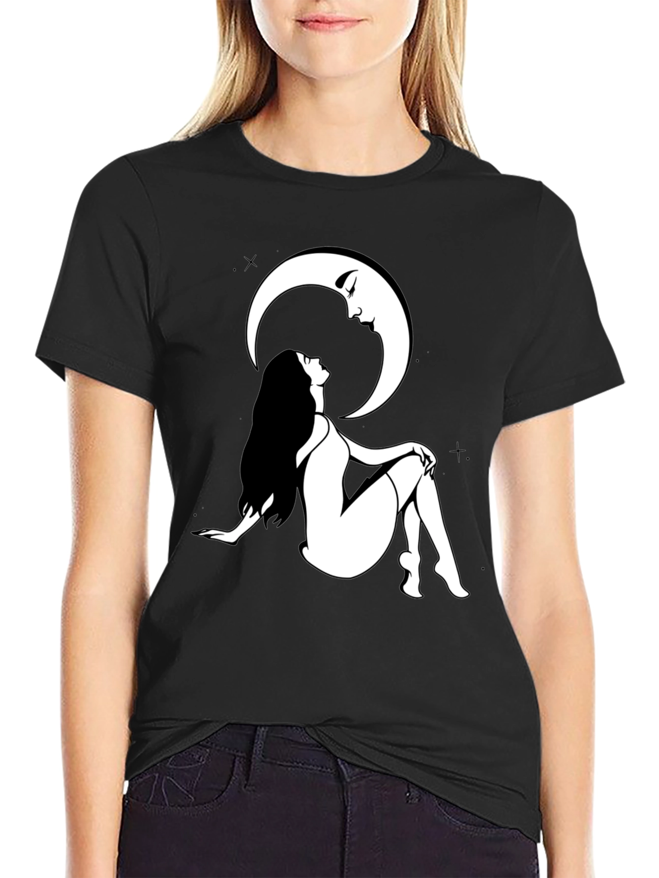Woman and Moon Graphic Print T-Shirt