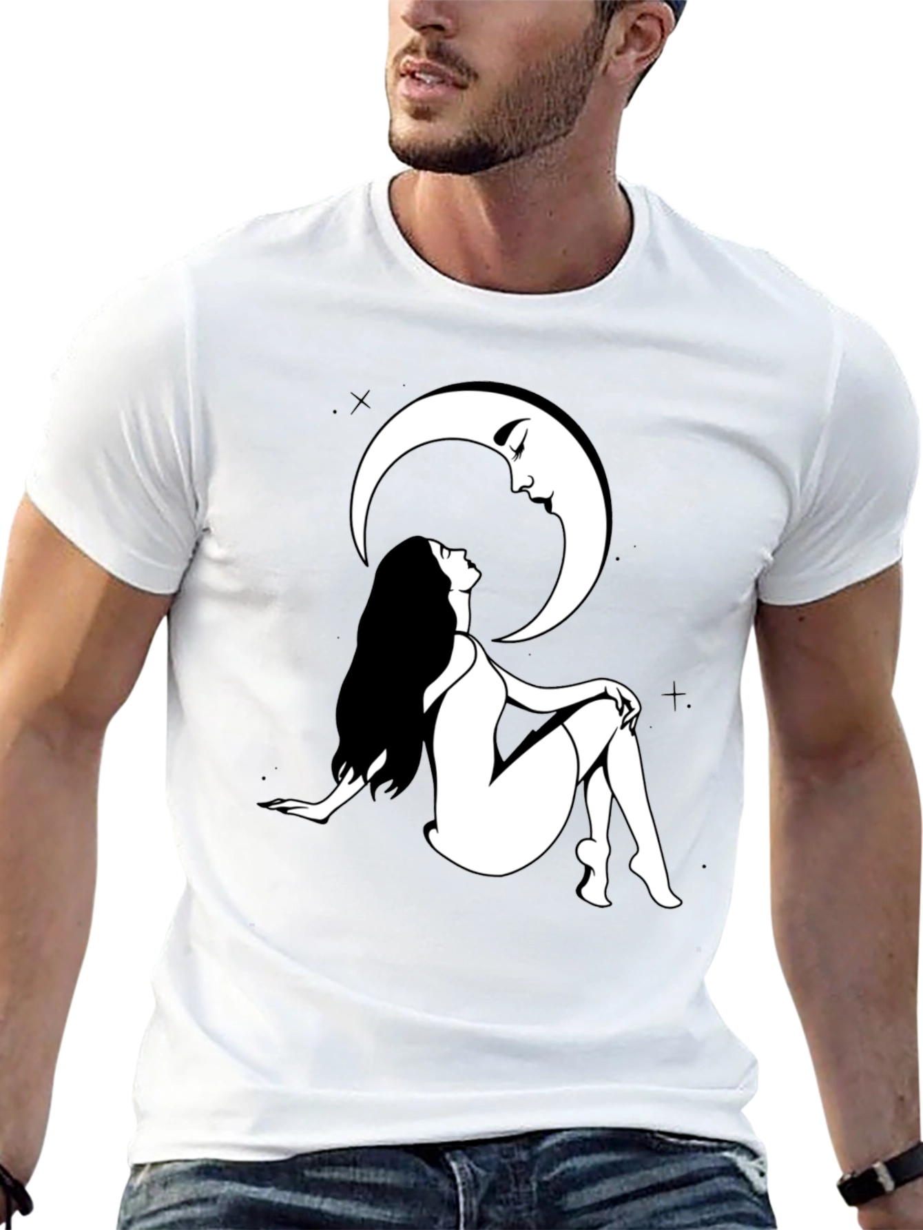 Woman and Moon Graphic Print T-Shirt
