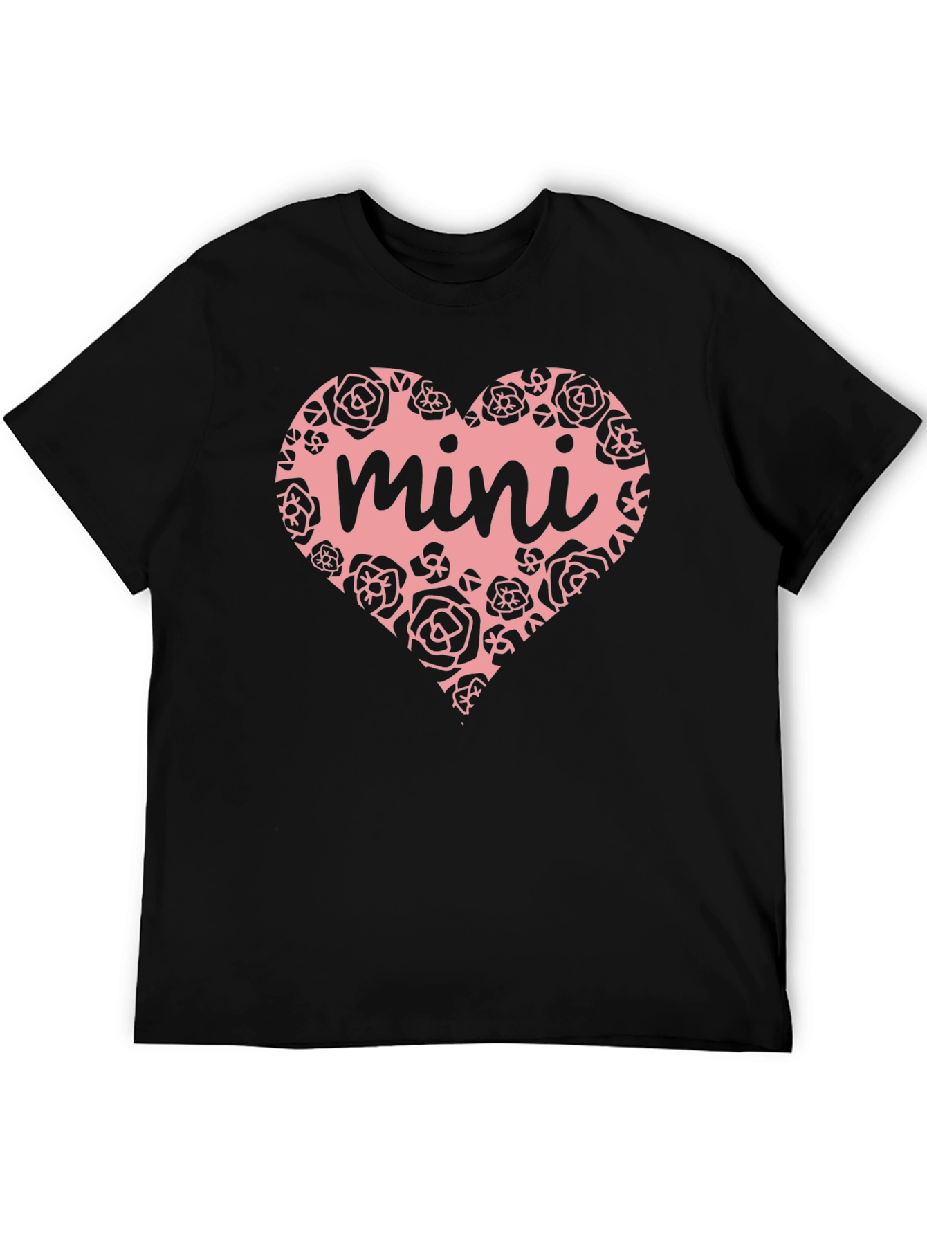 Mini Heart Rose Graphic Black T-Shirt