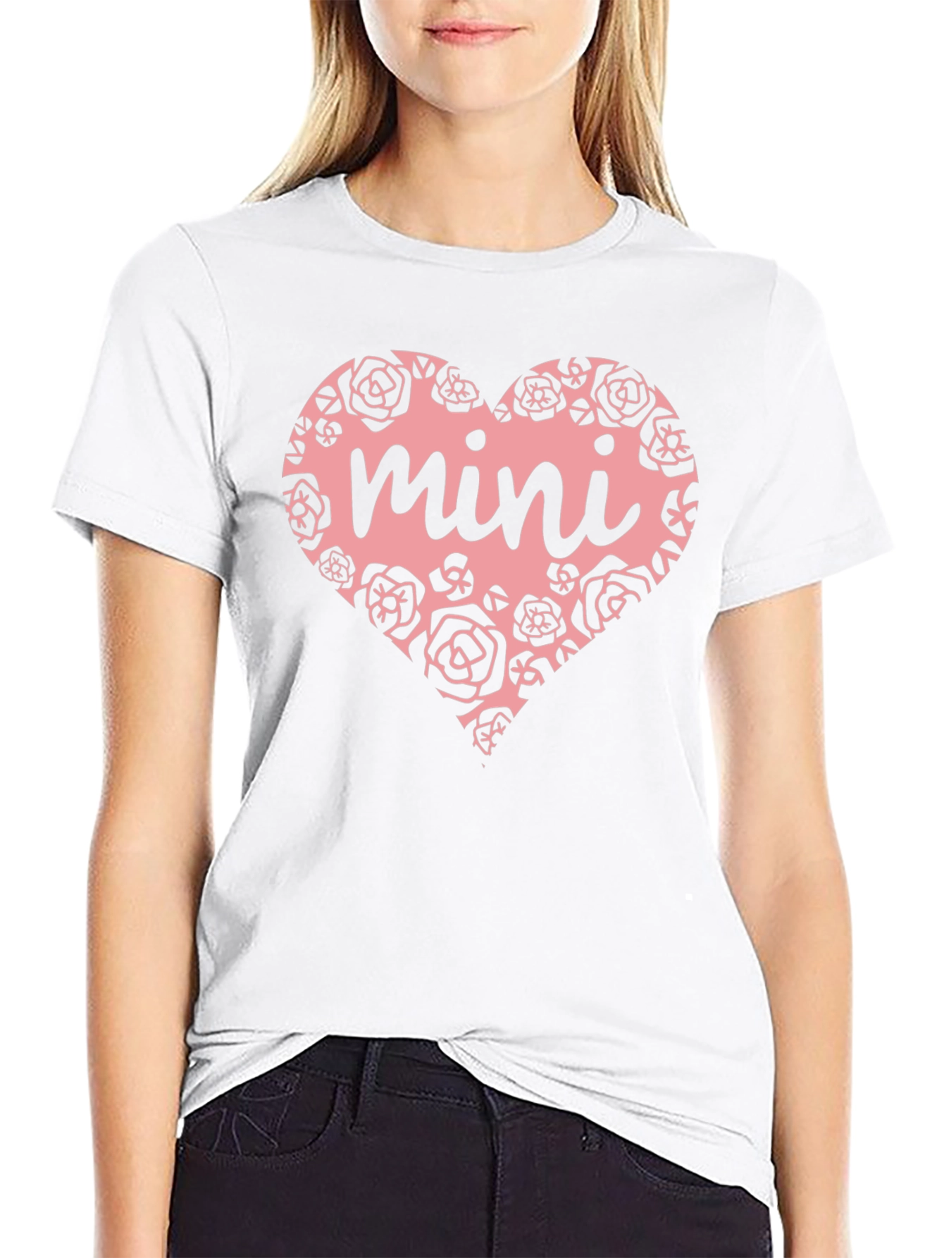 Mini Heart Rose Graphic Black T-Shirt