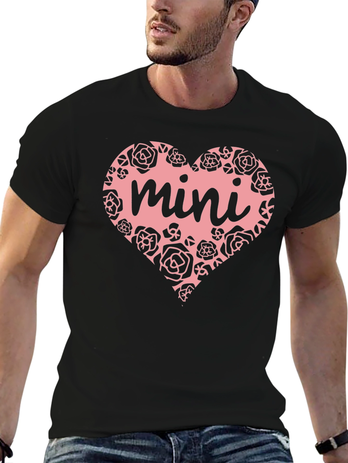 Mini Heart Rose Graphic Black T-Shirt