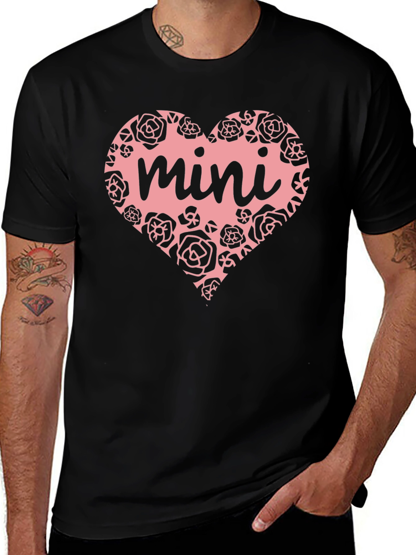 Mini Heart Rose Graphic Black T-Shirt