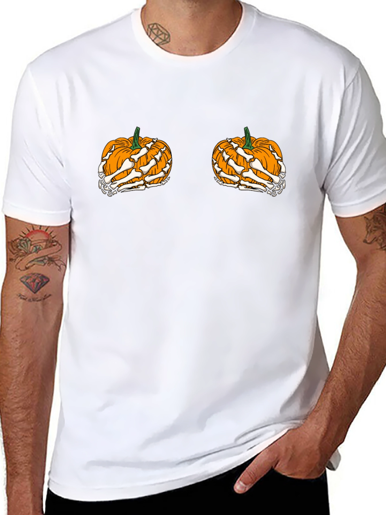 Halloween Pumpkin Skeleton Hand T-Shirt