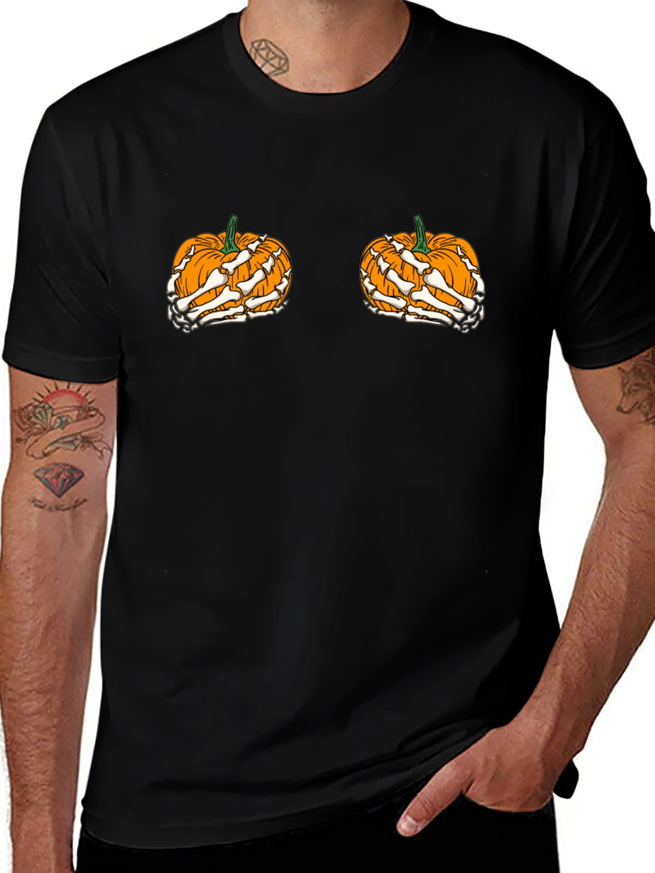 Halloween Pumpkin Skeleton Hand T-Shirt