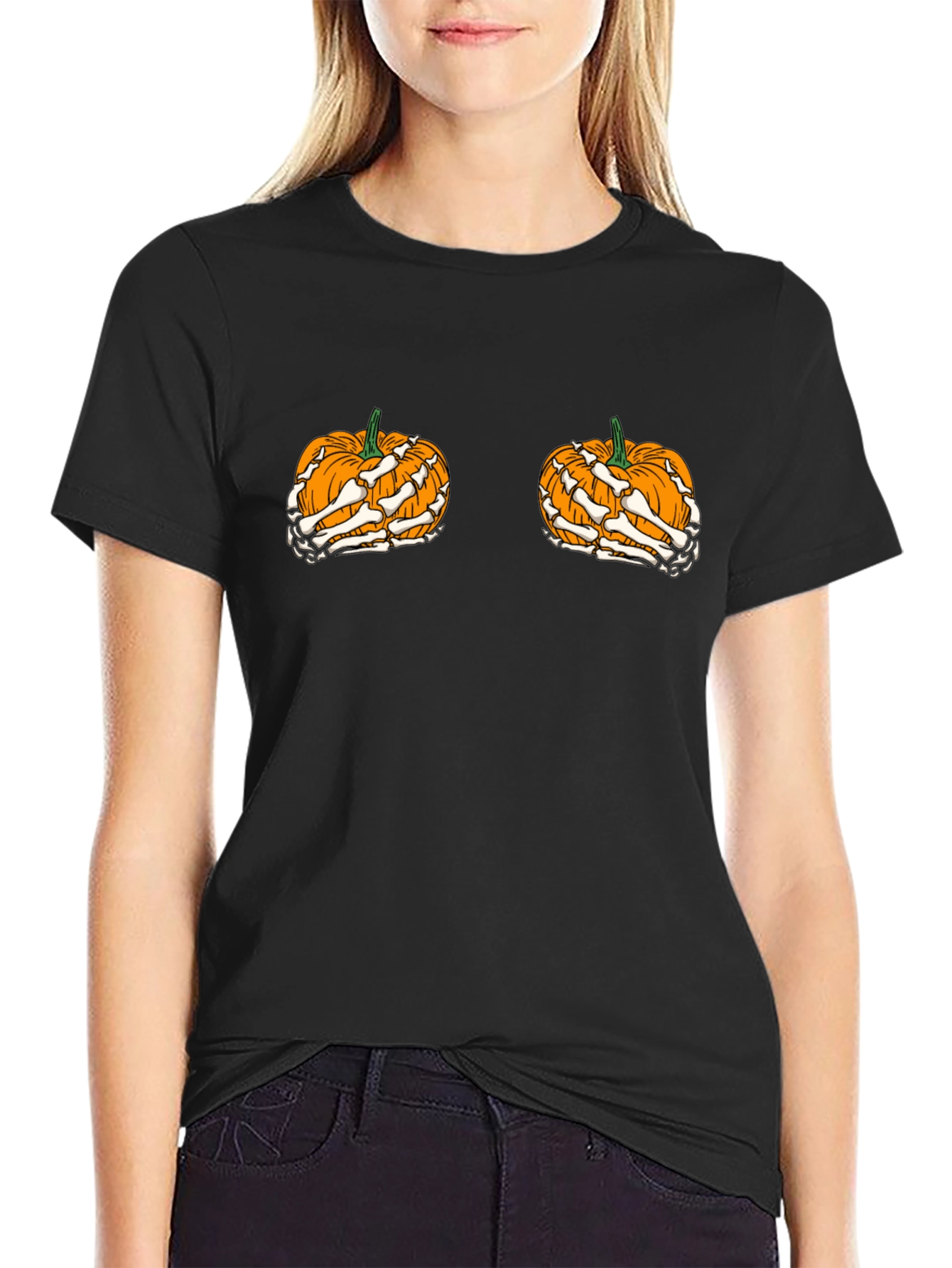 Halloween Pumpkin Skeleton Hand T-Shirt