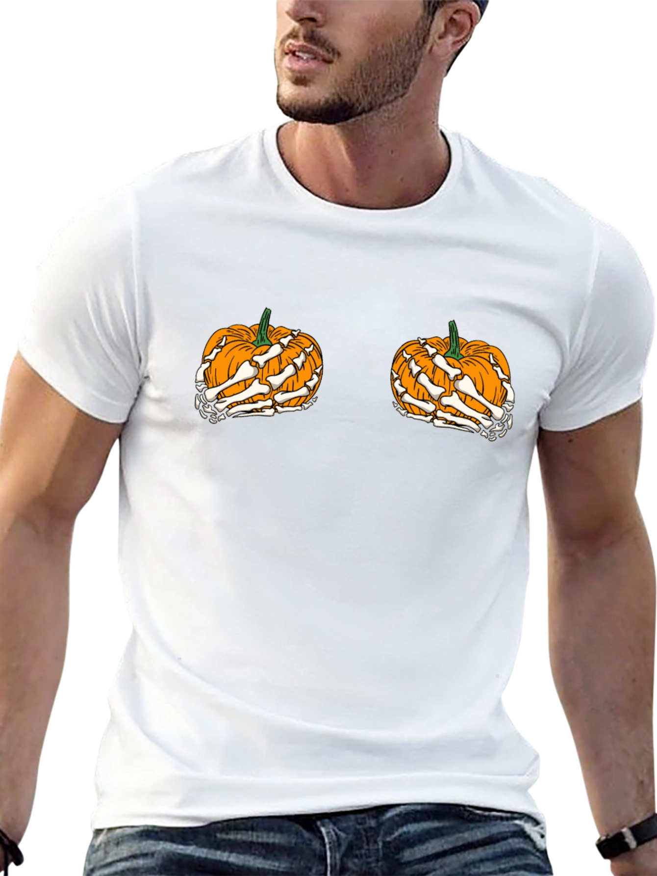 Halloween Pumpkin Skeleton Hand T-Shirt