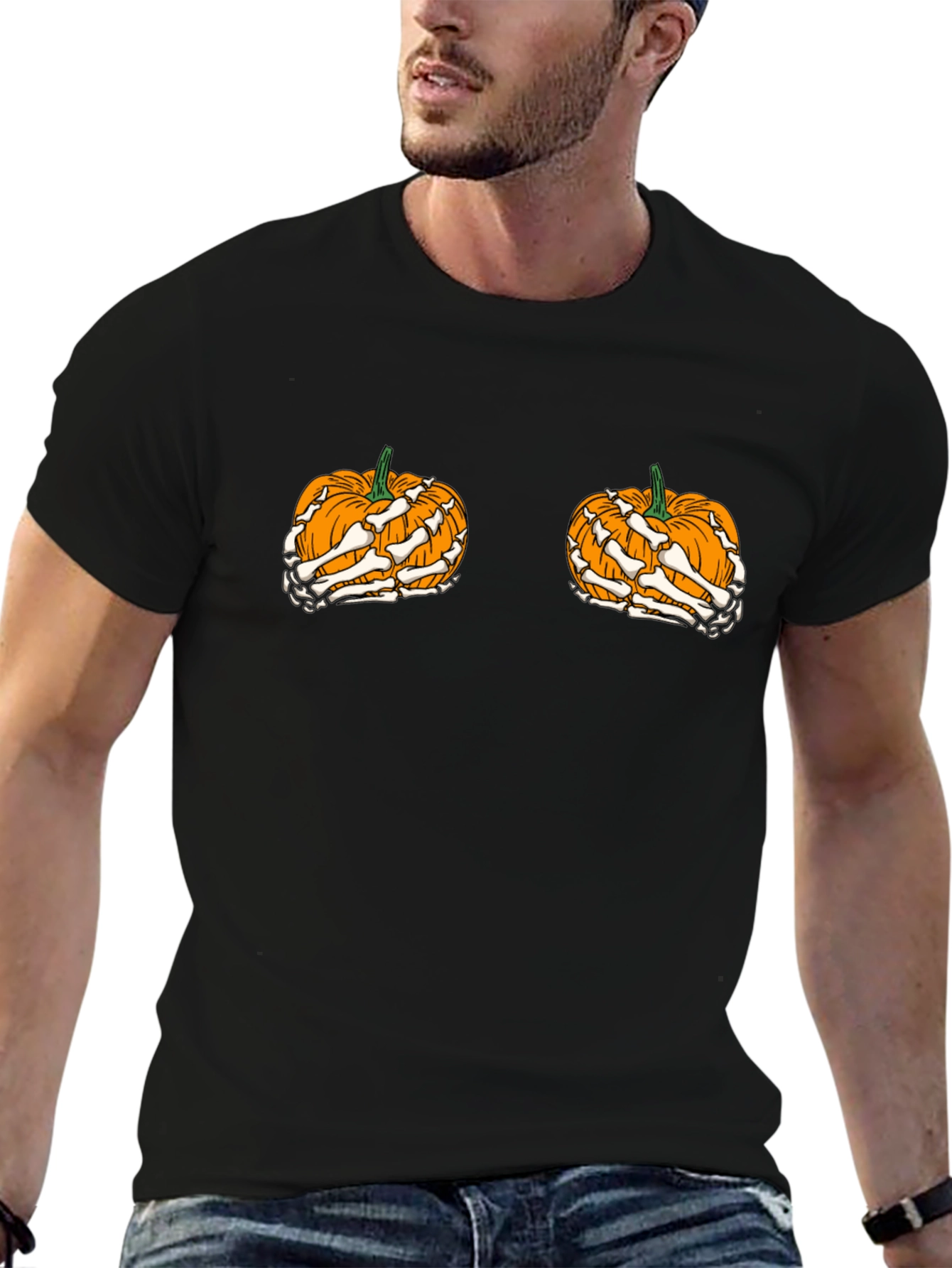 Halloween Pumpkin Skeleton Hand T-Shirt
