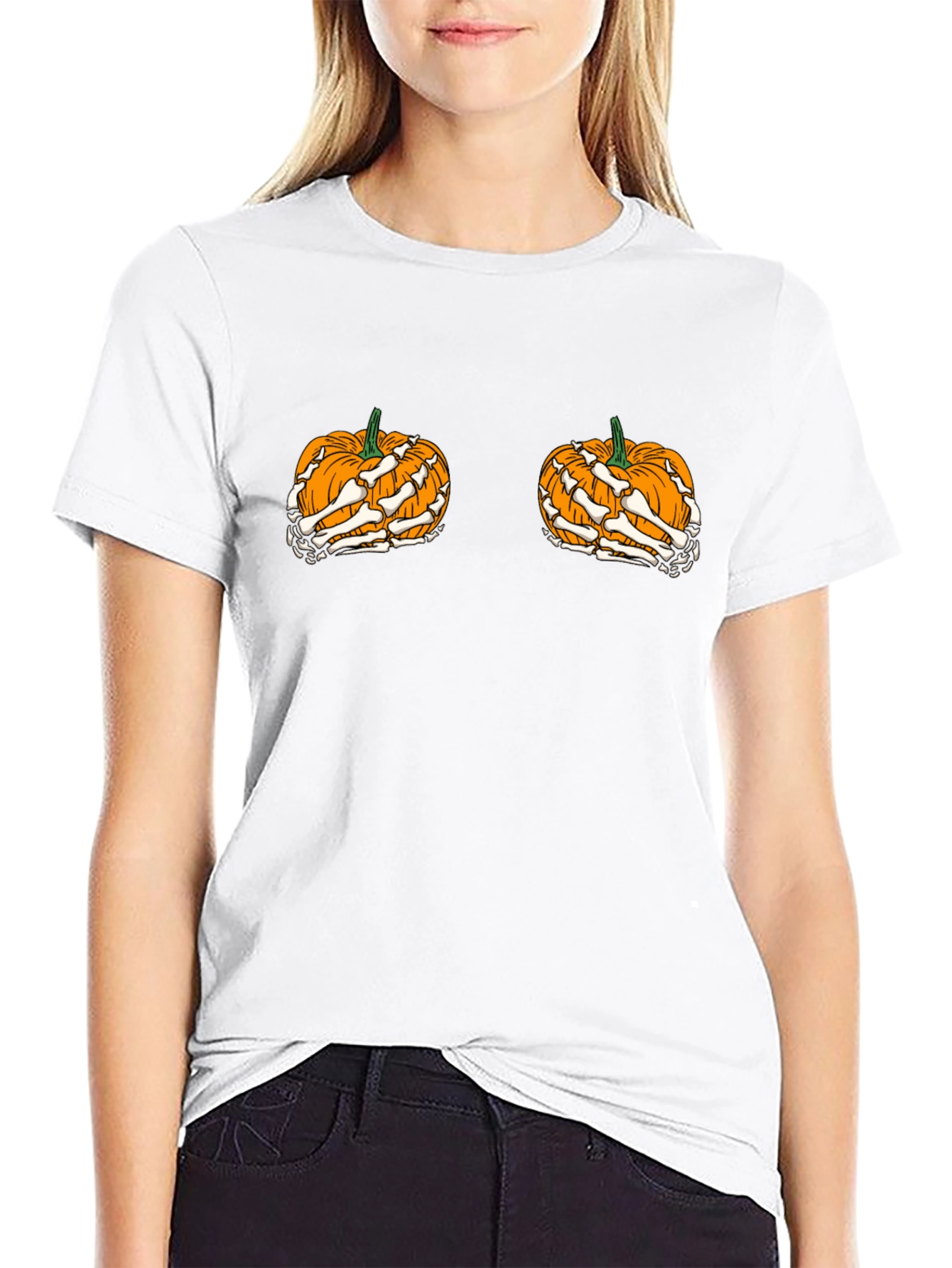 Halloween Pumpkin Skeleton Hand T-Shirt