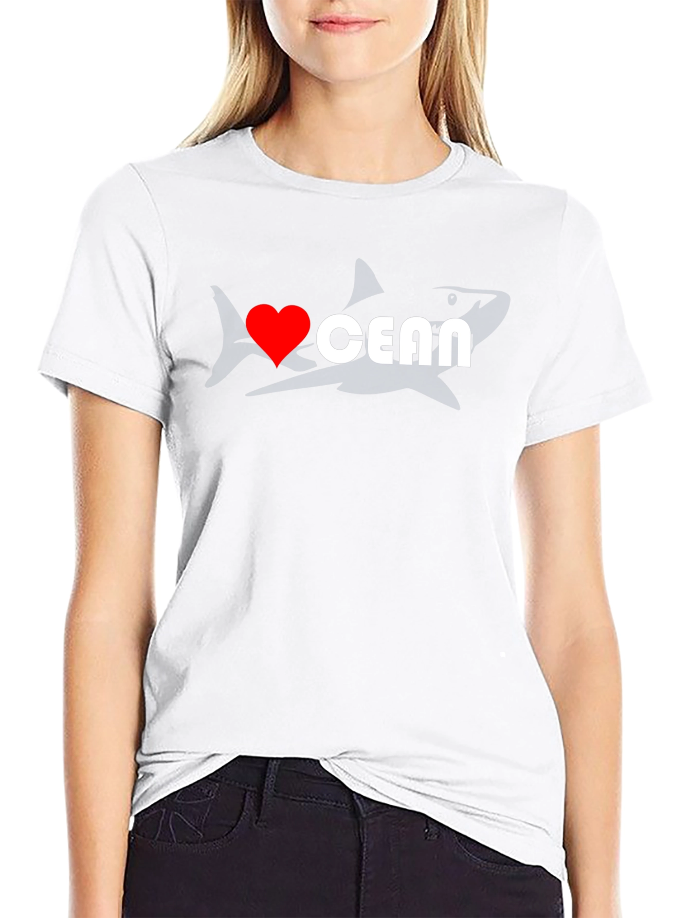 I Love Ocean T-Shirt - Shark Design