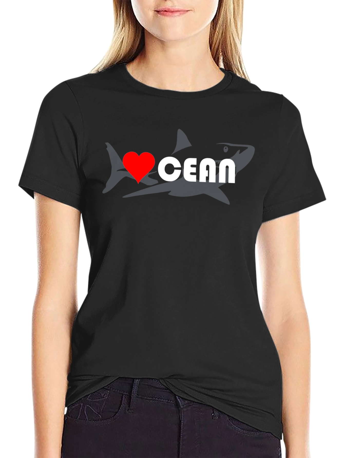 I Love Ocean T-Shirt - Shark Design