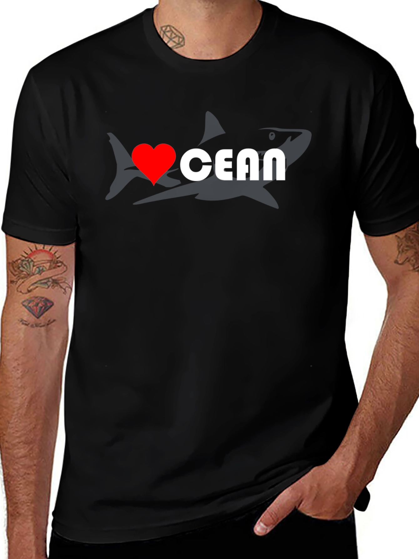 I Love Ocean T-Shirt - Shark Design