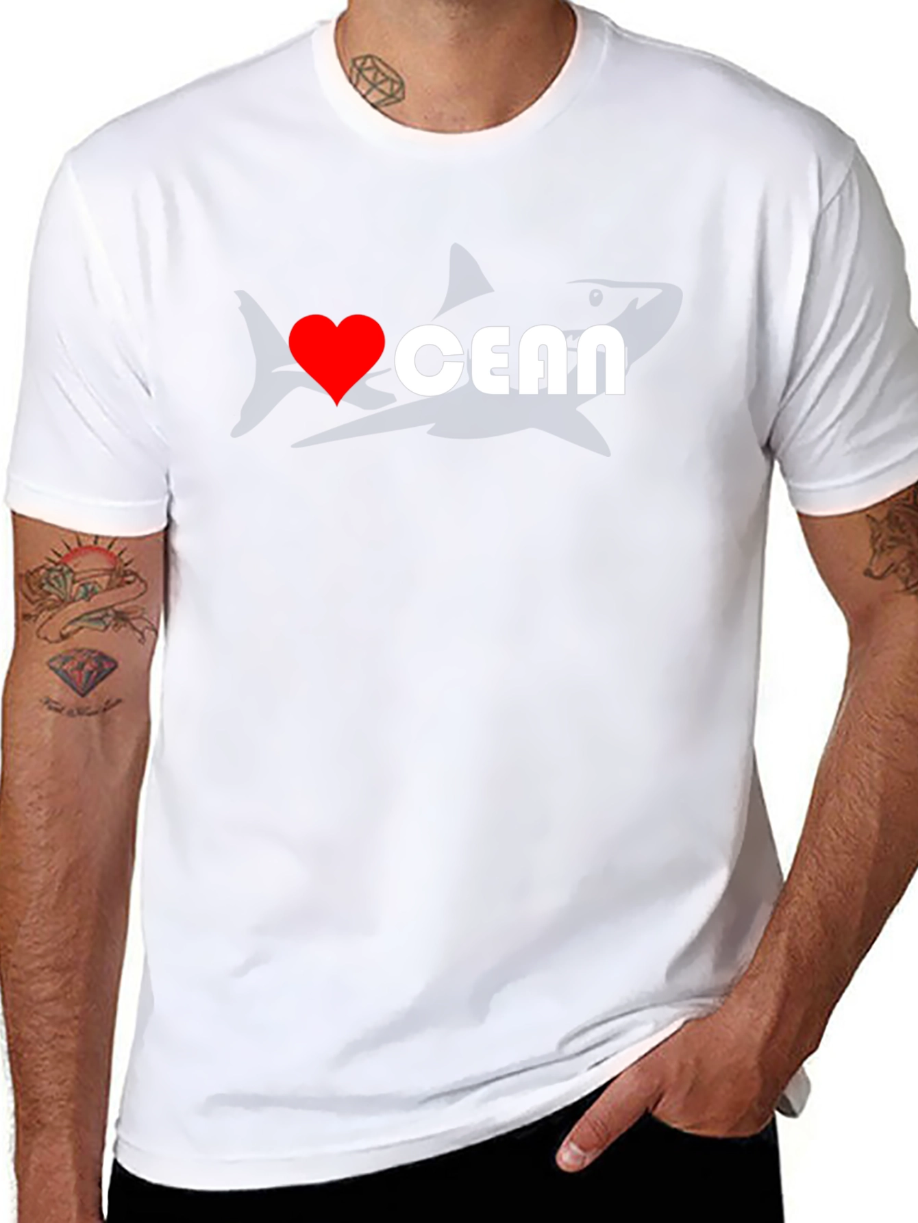 I Love Ocean T-Shirt - Shark Design