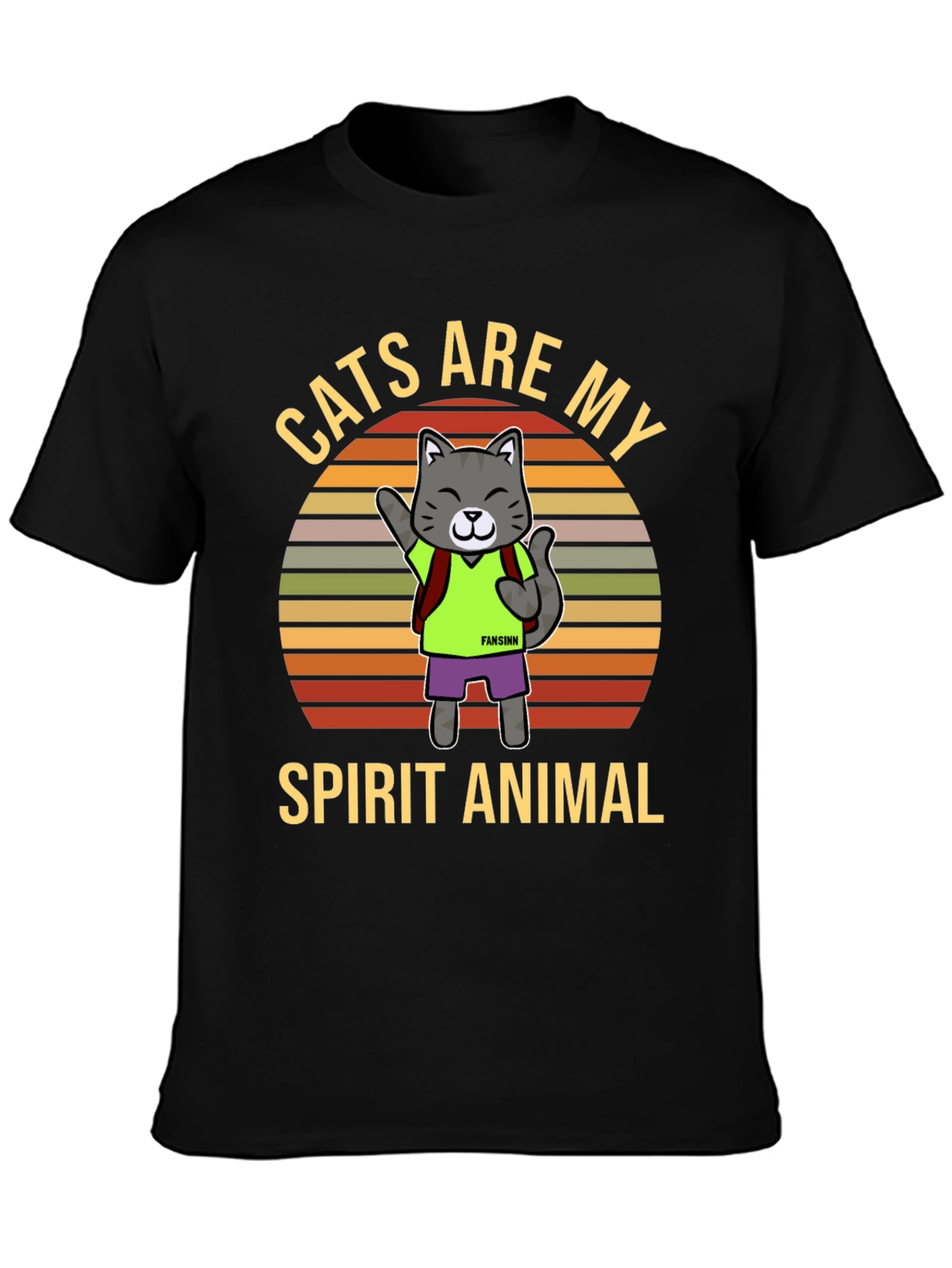 Cats Are My Spirit Animal T-Shirt Black Cotton Tee