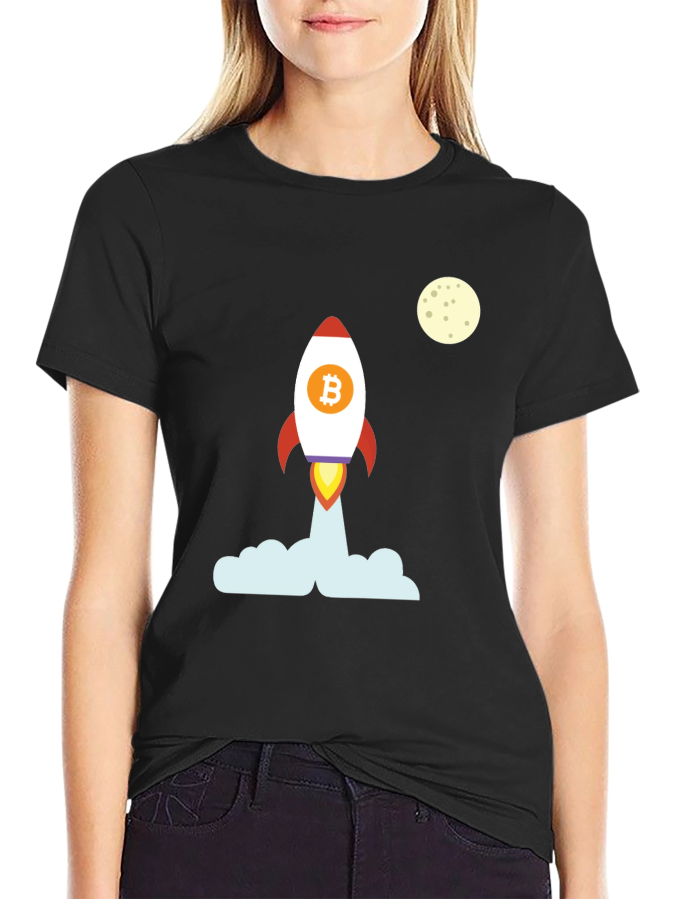 Bitcoin Rocket to the Moon Black T-Shirt