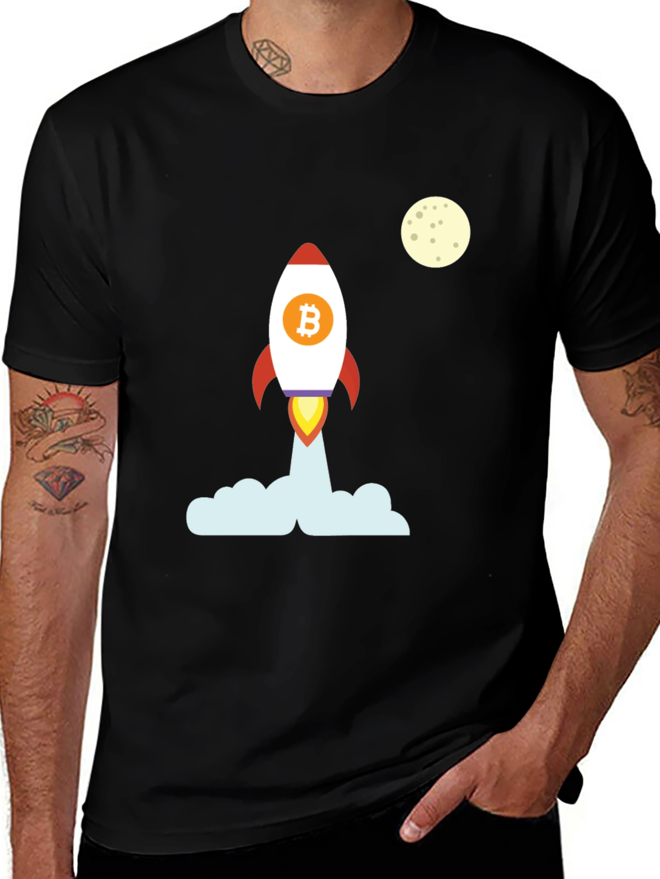 Bitcoin Rocket to the Moon Black T-Shirt