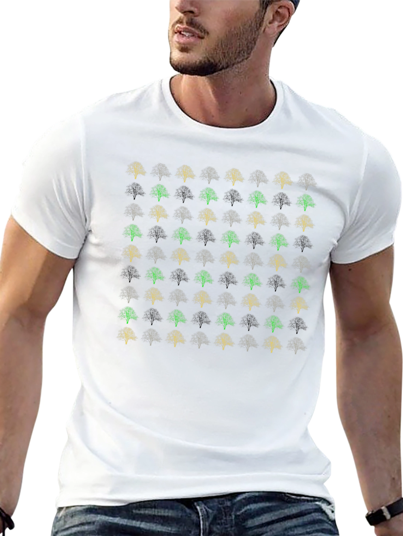 Trendy Tree Pattern Black T-Shirt