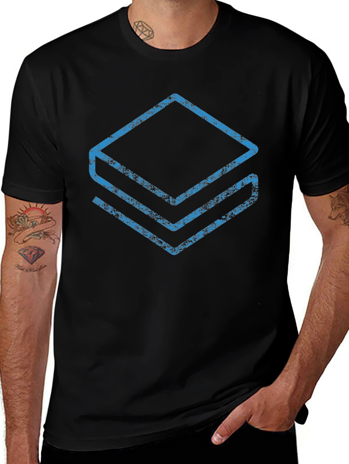 Geometric Layered Graphic Tee - Modern Black T-Shirt