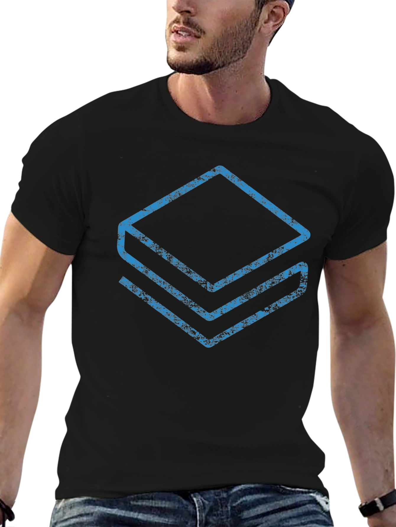 Geometric Layered Graphic Tee - Modern Black T-Shirt