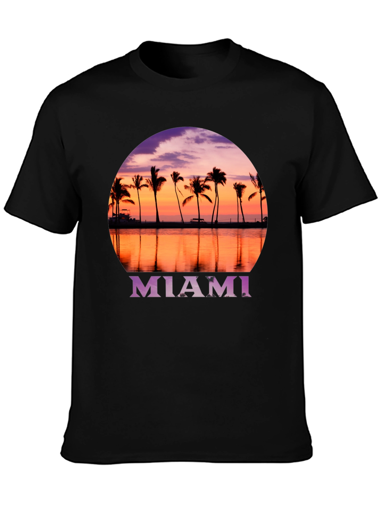 Miami Sunset Palm Tee - Black Graphic T-Shirt