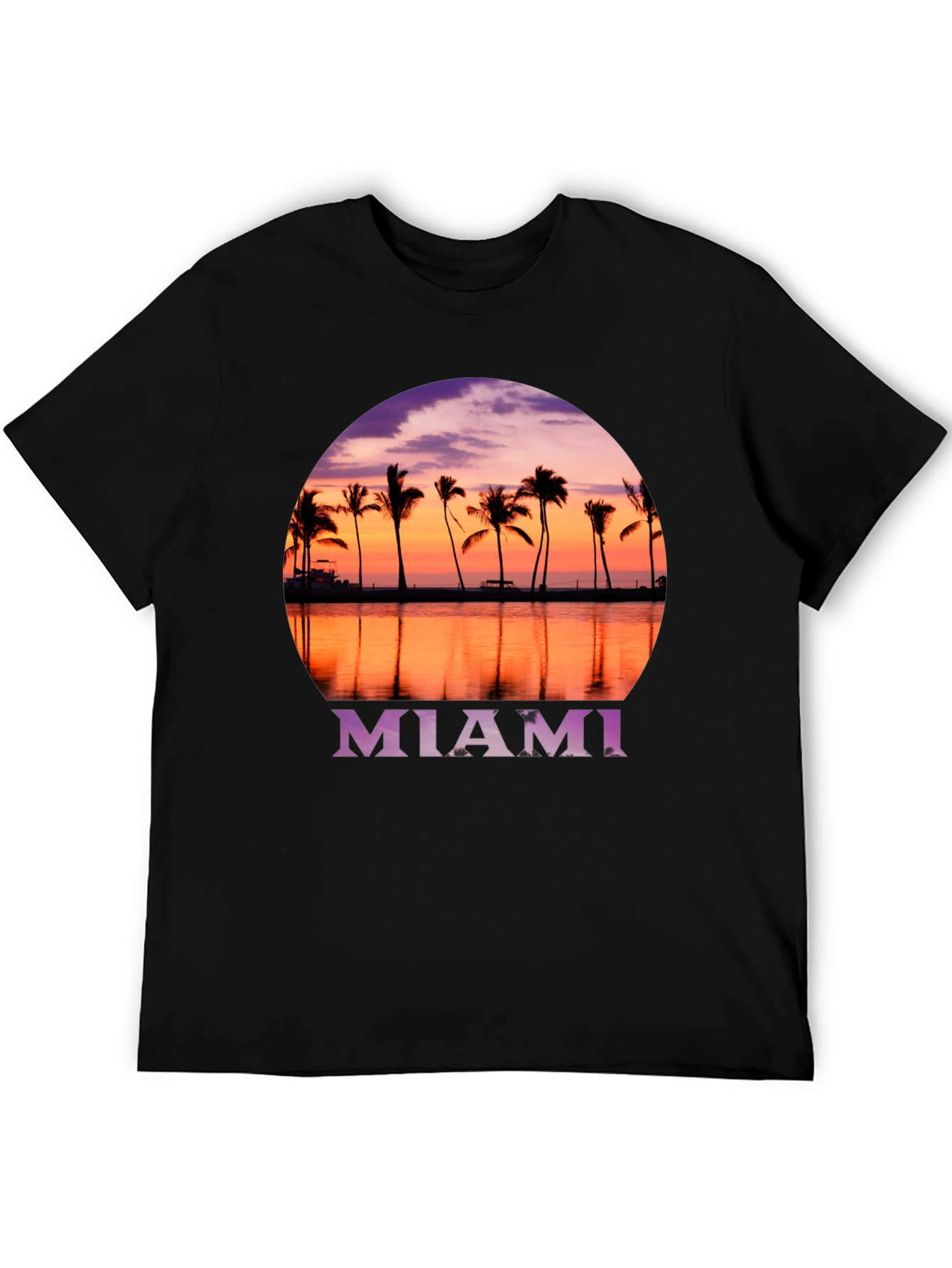 Miami Sunset Palm Tee - Black Graphic T-Shirt