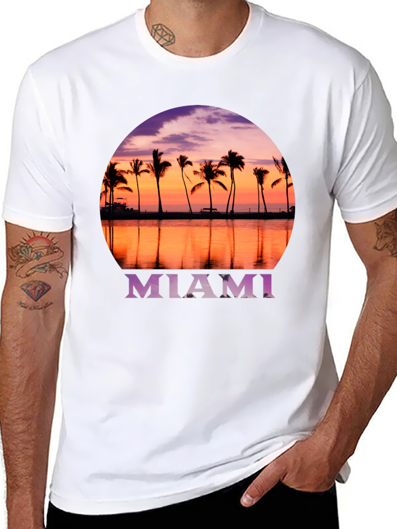 Miami Sunset Palm Tee - Black Graphic T-Shirt
