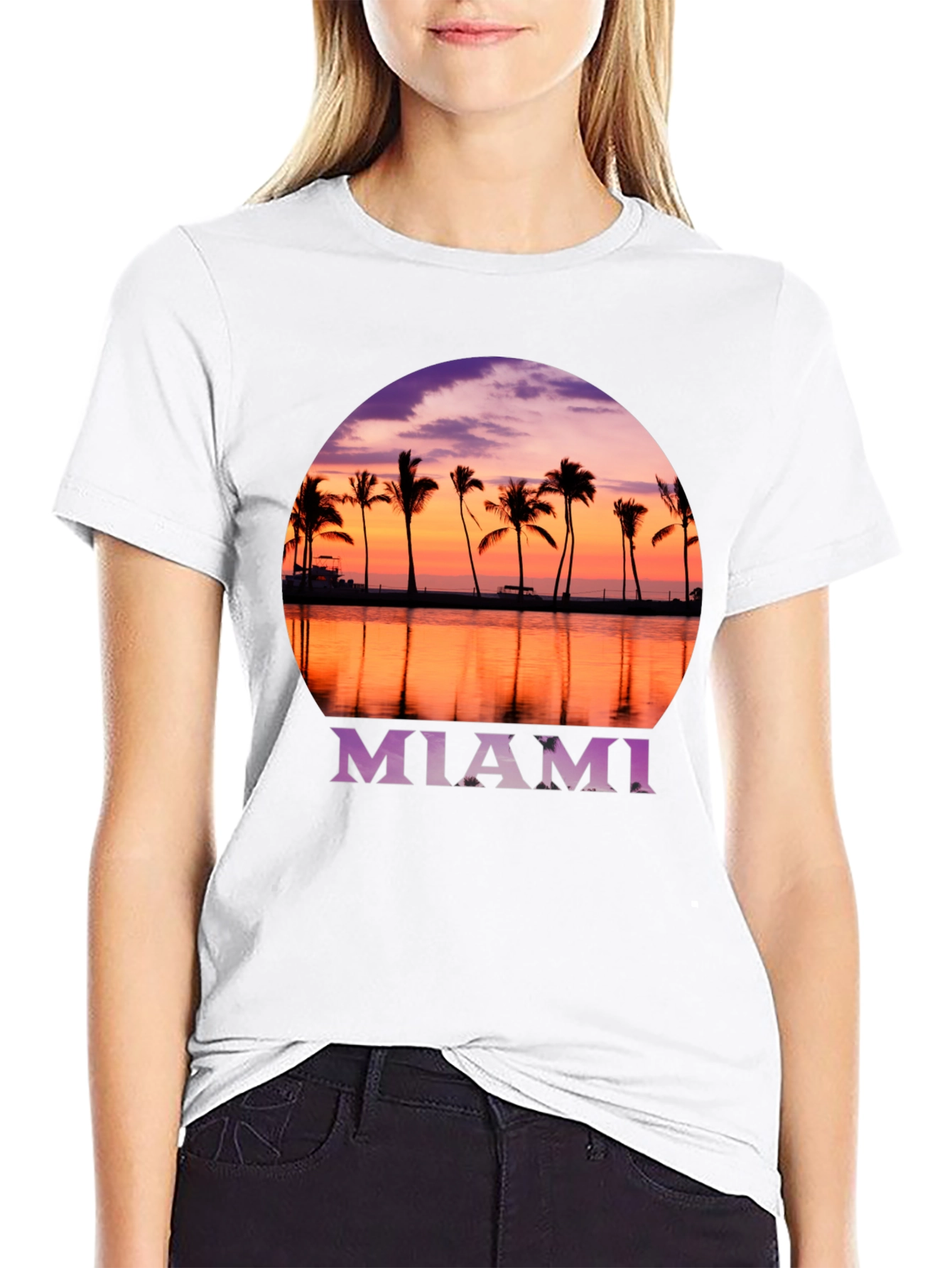 Miami Sunset Palm Tee - Black Graphic T-Shirt
