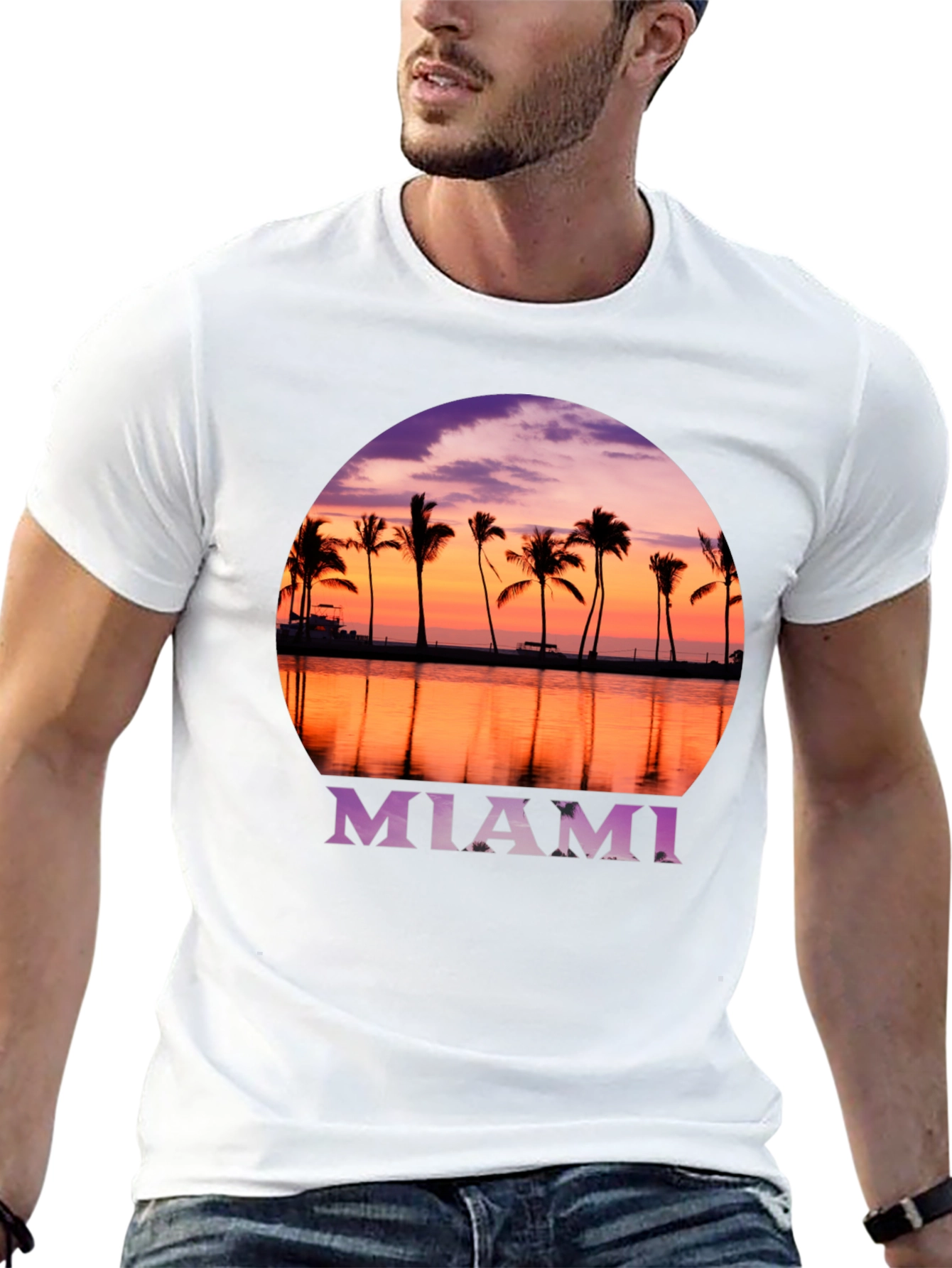 Miami Sunset Palm Tee - Black Graphic T-Shirt