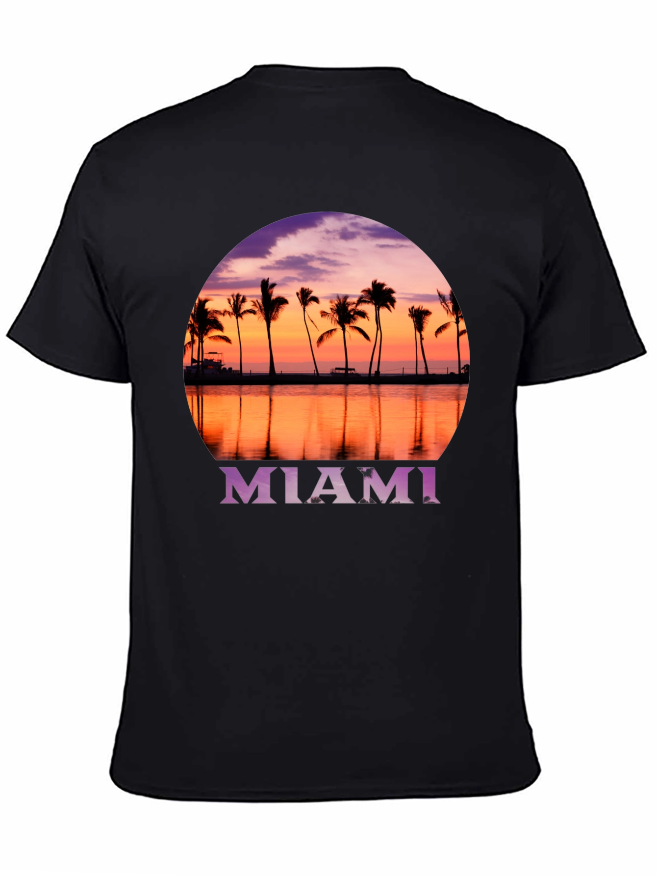 Miami Sunset Palm Tee - Black Graphic T-Shirt