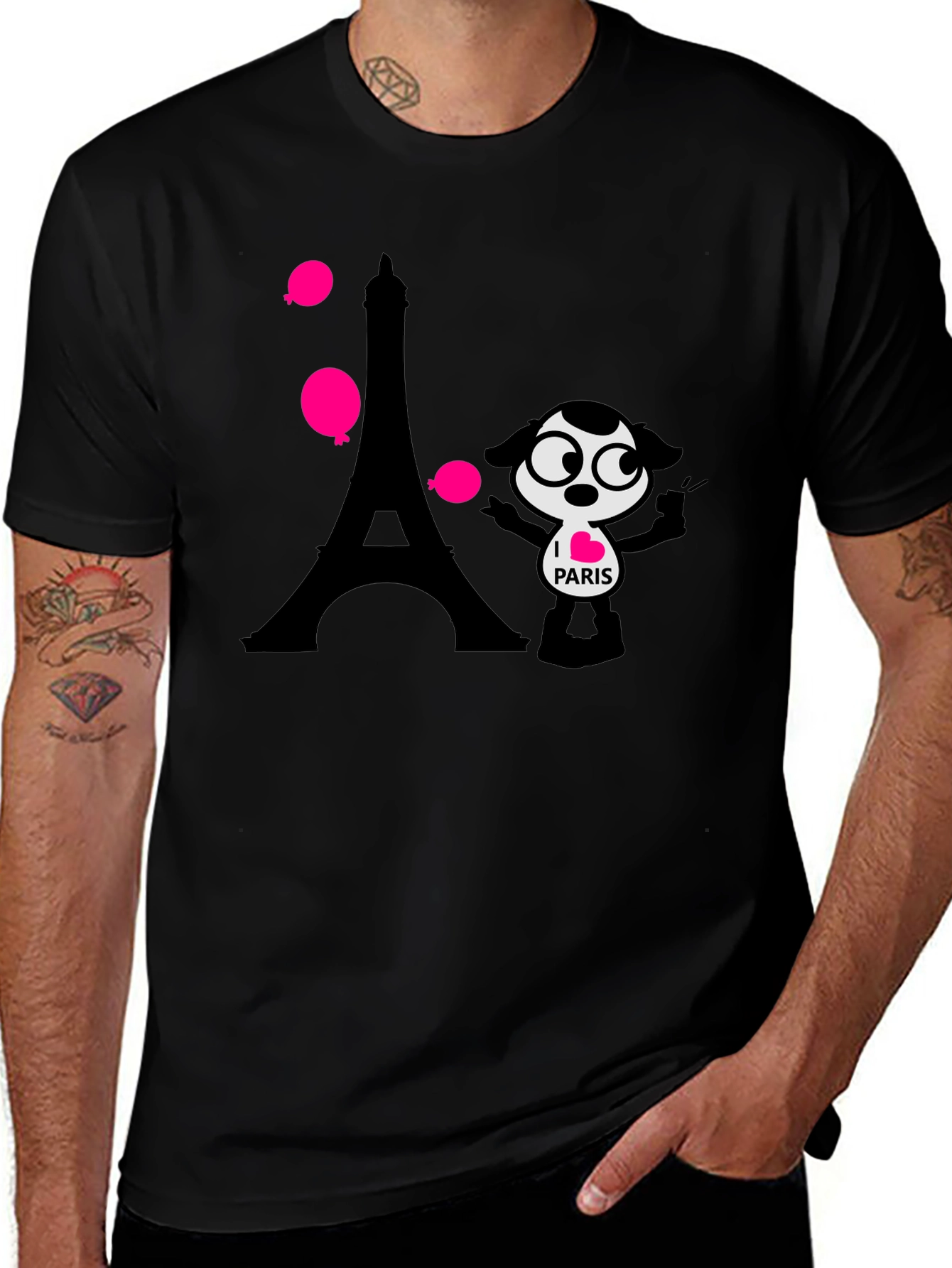 Paris Cartoon Graphic Tee - Black