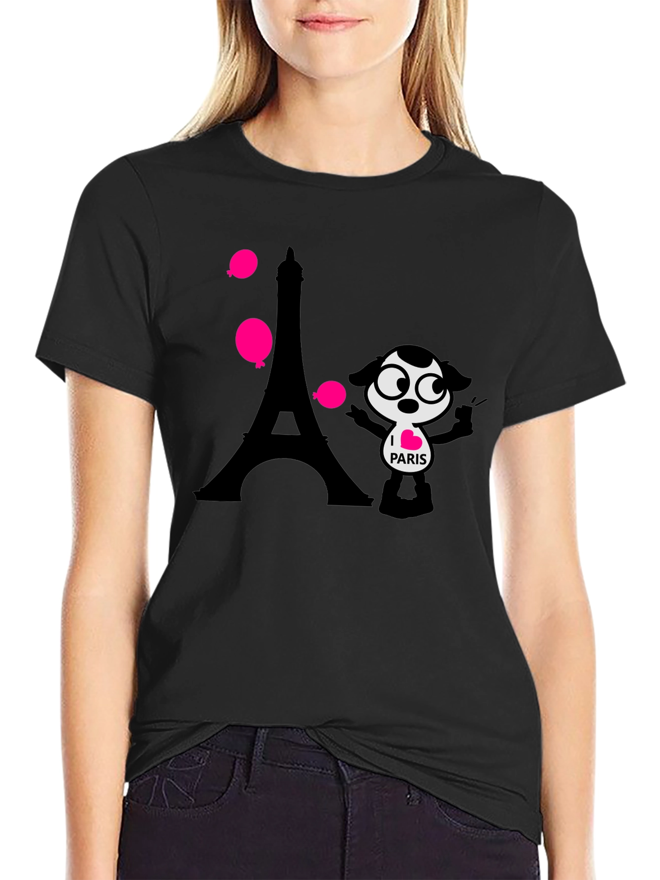 Paris Cartoon Graphic Tee - Black