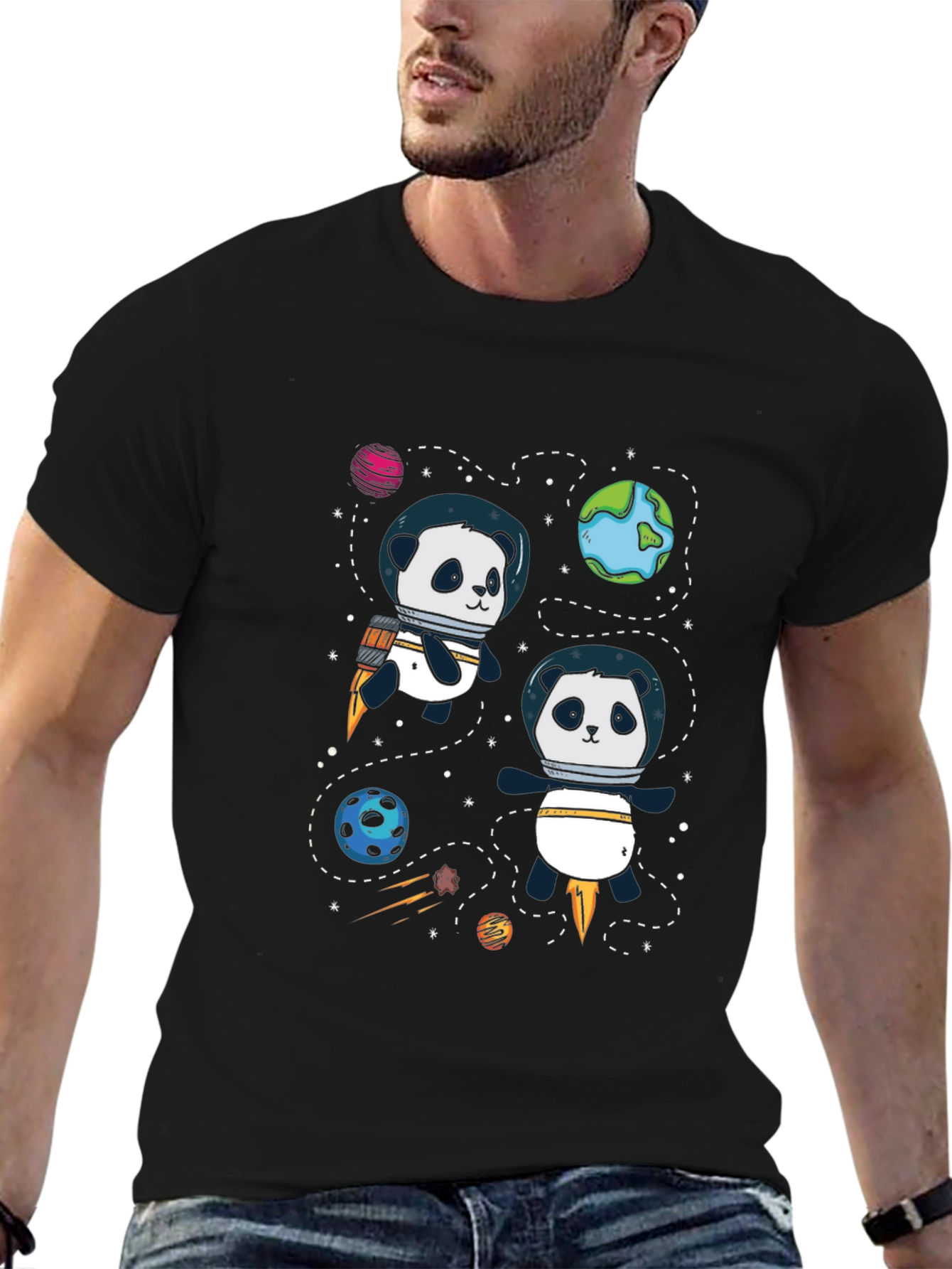 Space Panda T-Shirt - Cute Cartoon Graphic Tee