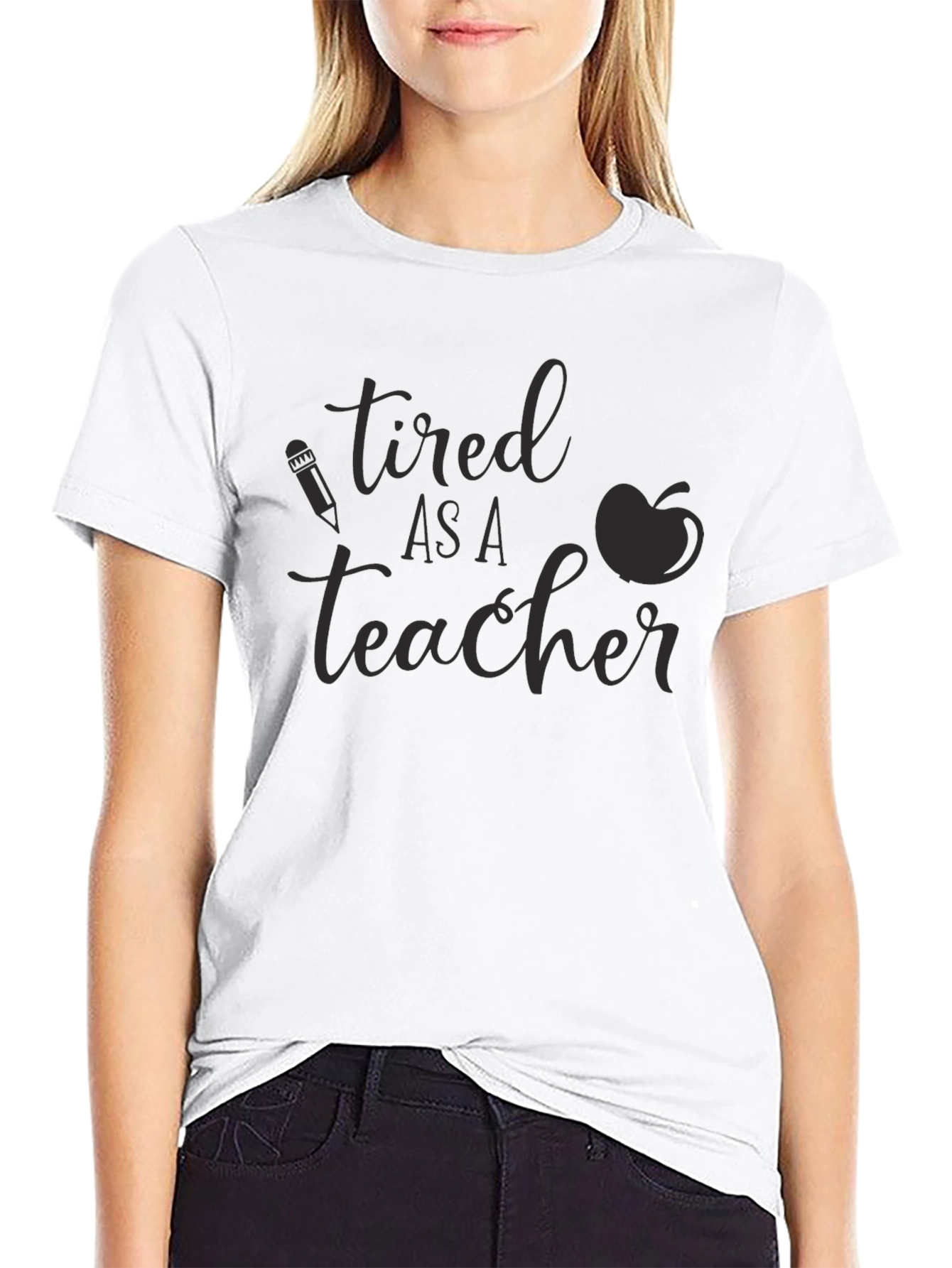 Tired as a Teacher Black Graphic Tee