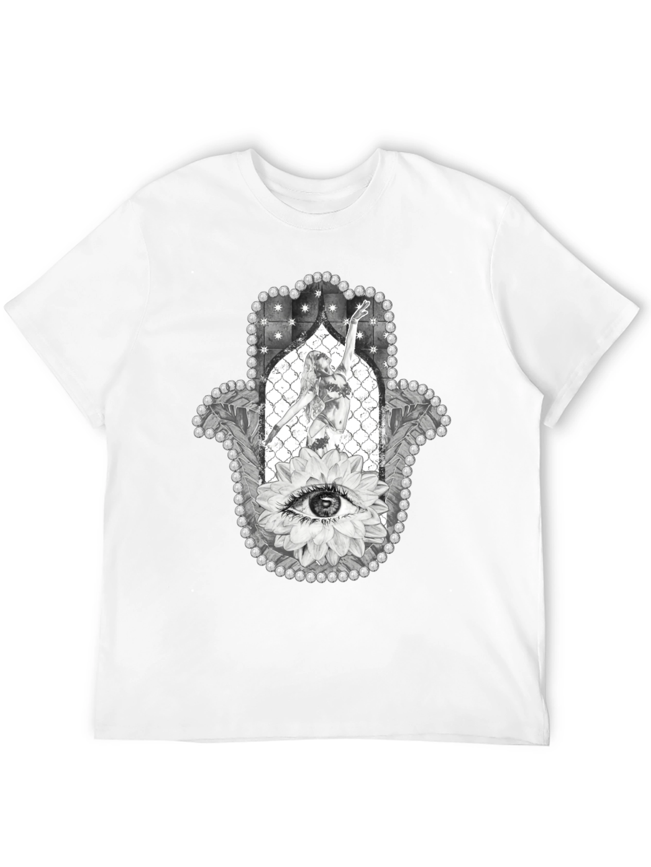 Hamsa Hand T-Shirt with Eye and Dancer Graphic Print
