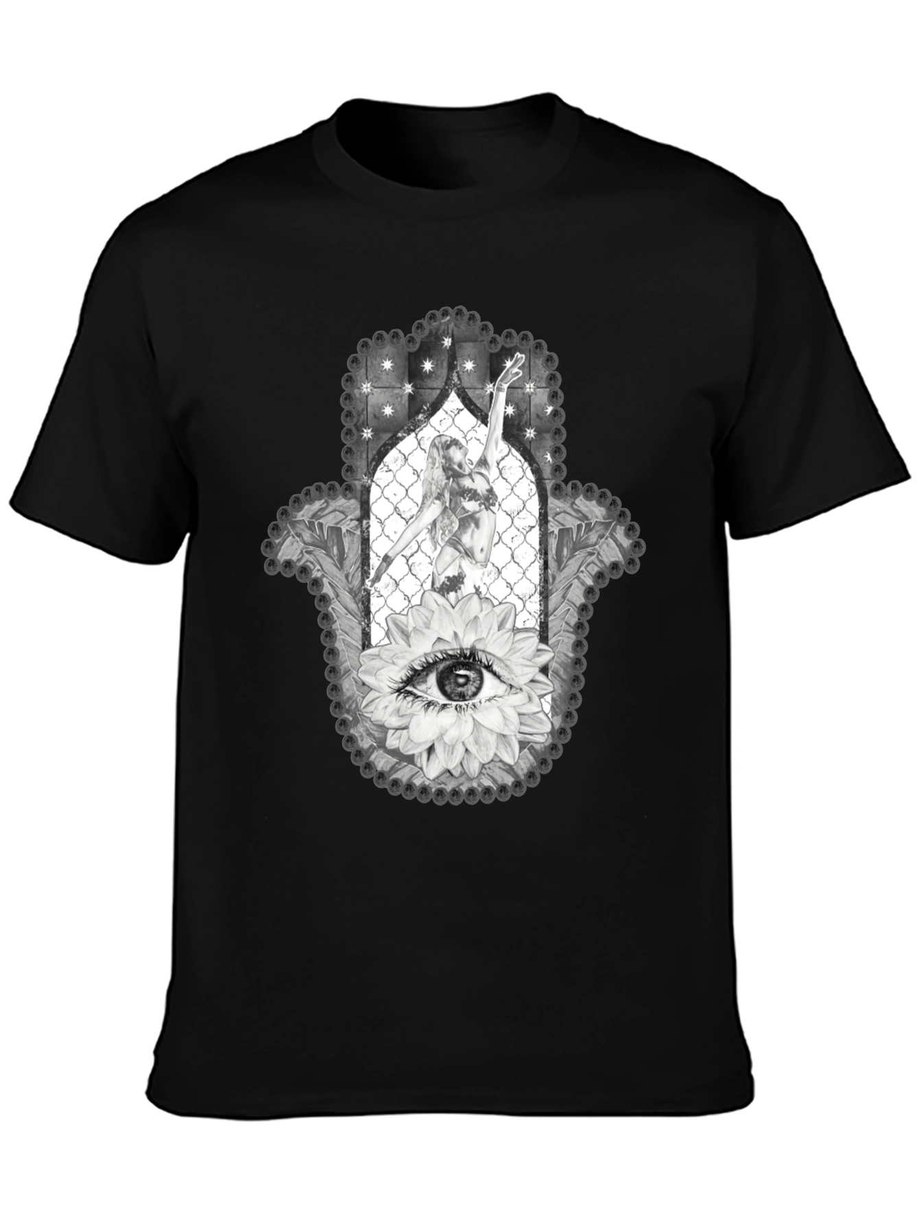 Hamsa Hand T-Shirt with Eye and Dancer Graphic Print