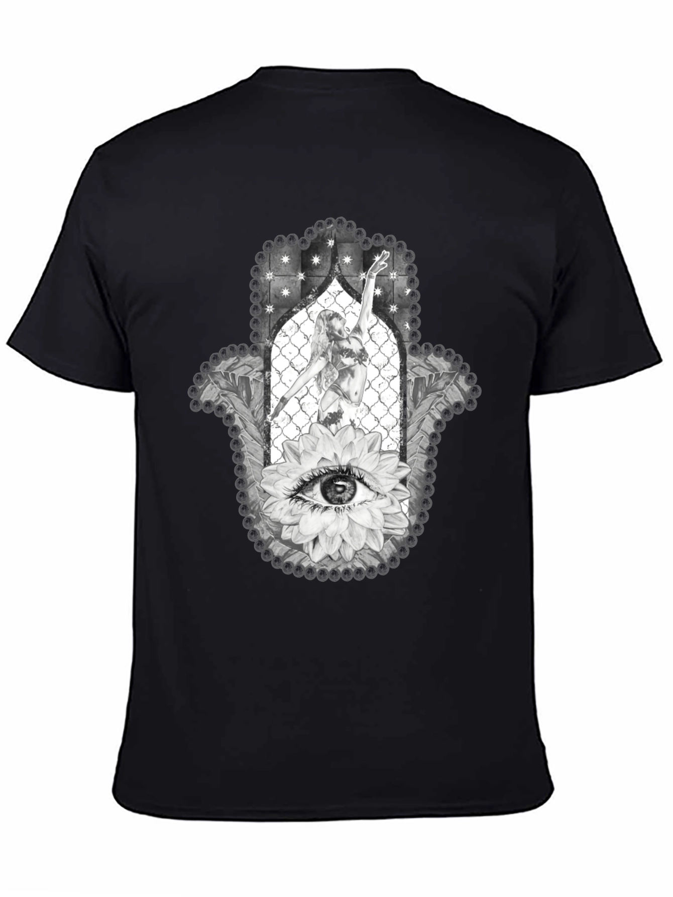 Hamsa Hand T-Shirt with Eye and Dancer Graphic Print