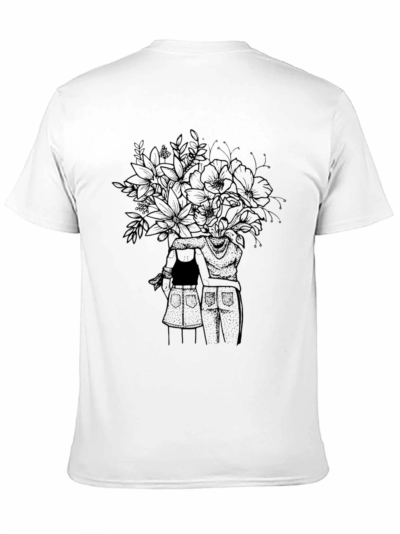 Floral Couple Graphic Tee - Unisex Black T-Shirt