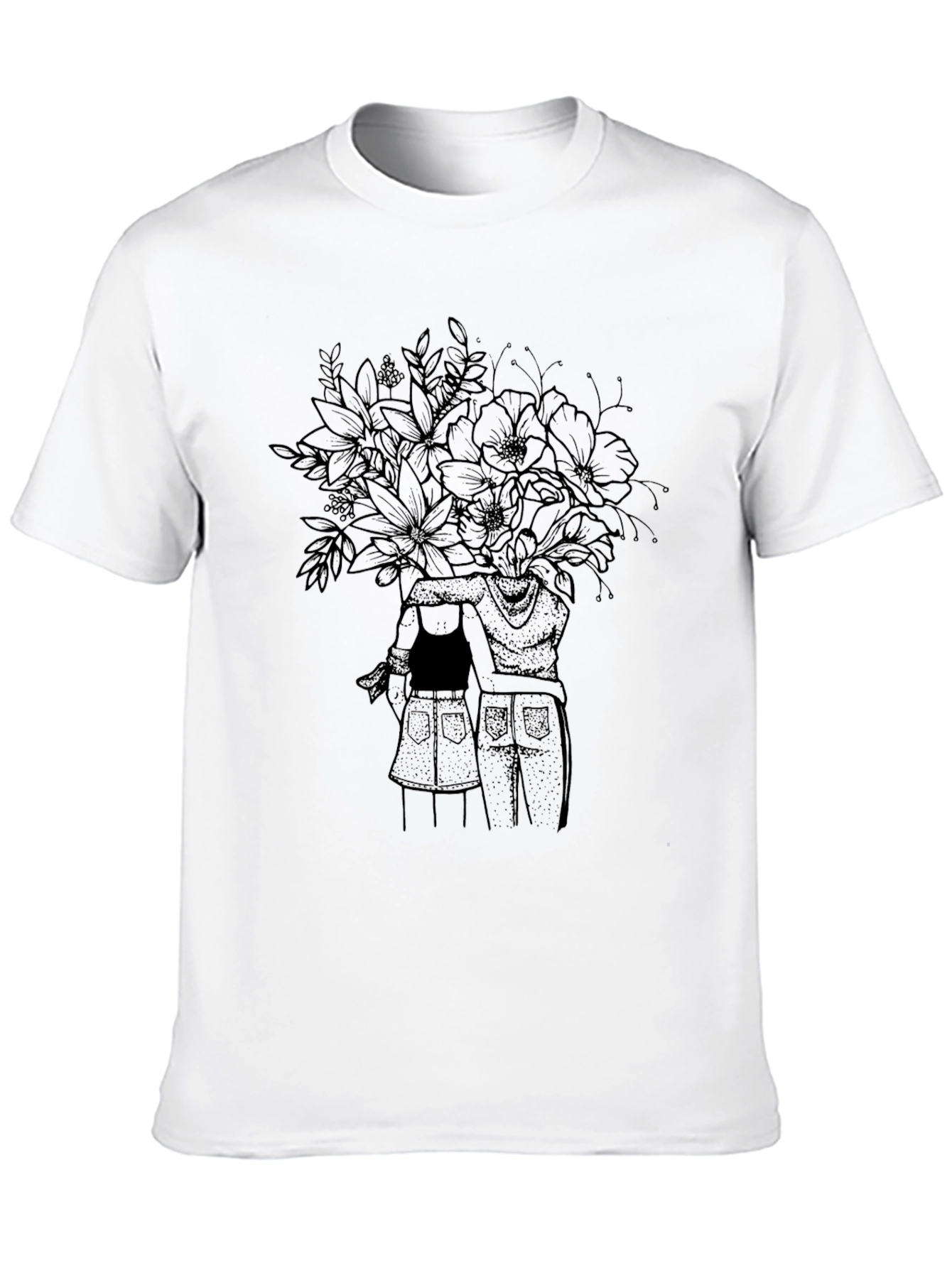 Floral Couple Graphic Tee - Unisex Black T-Shirt
