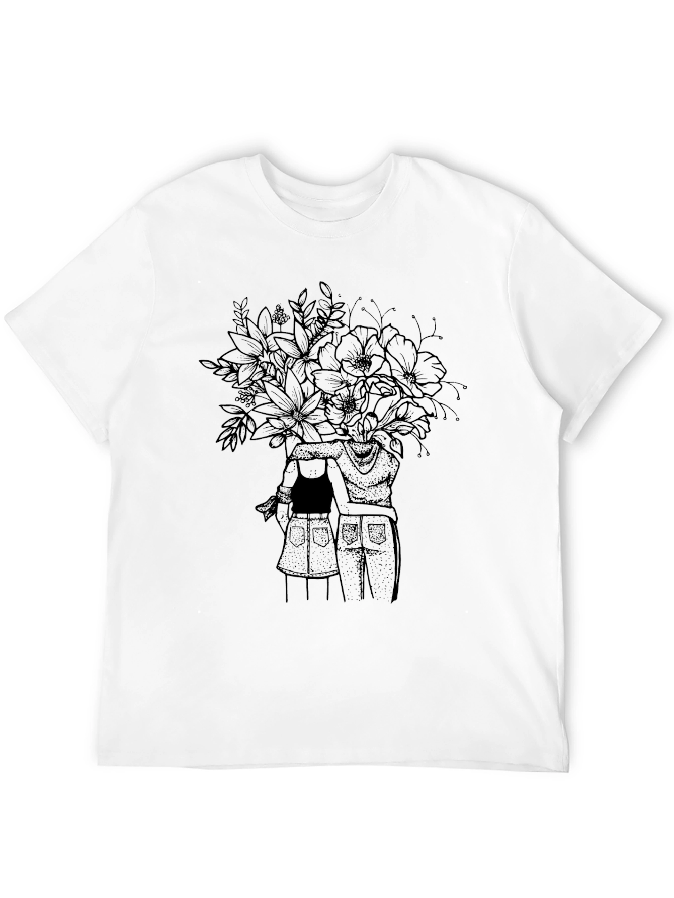 Floral Couple Graphic Tee - Unisex Black T-Shirt