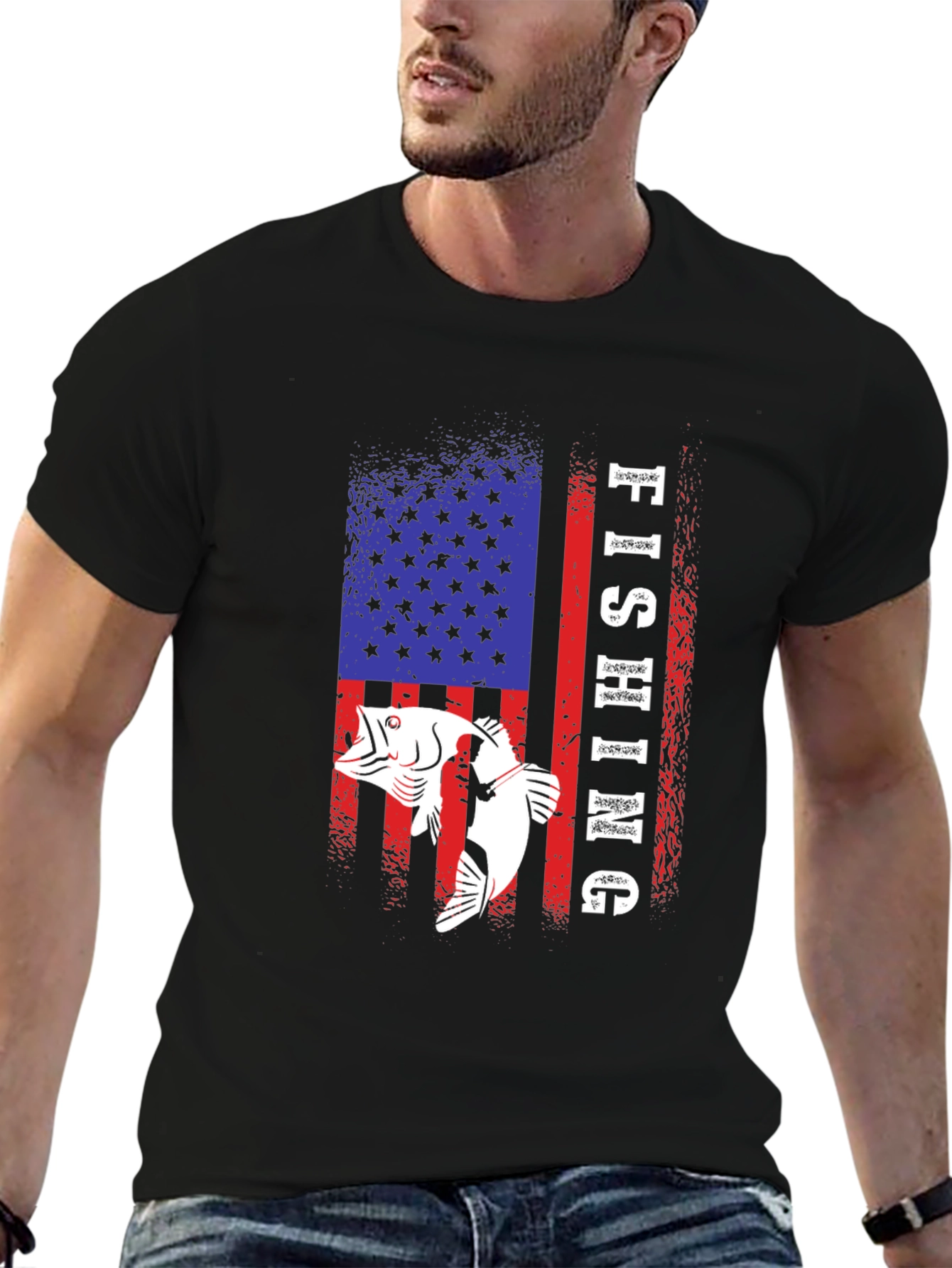 Fishing USA Flag Graphic Tee - Patriotic Angler T-Shirt