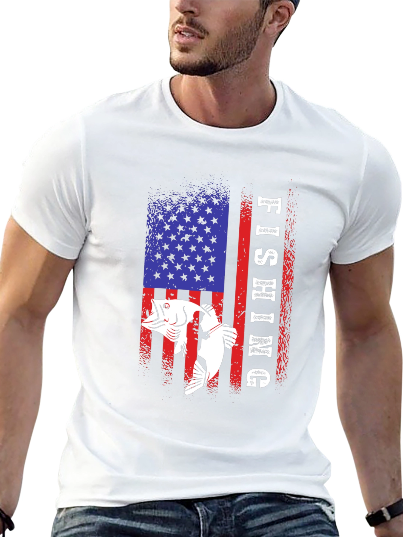 Fishing USA Flag Graphic Tee - Patriotic Angler T-Shirt