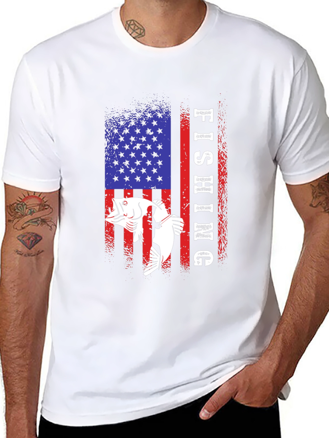 Fishing USA Flag Graphic Tee - Patriotic Angler T-Shirt