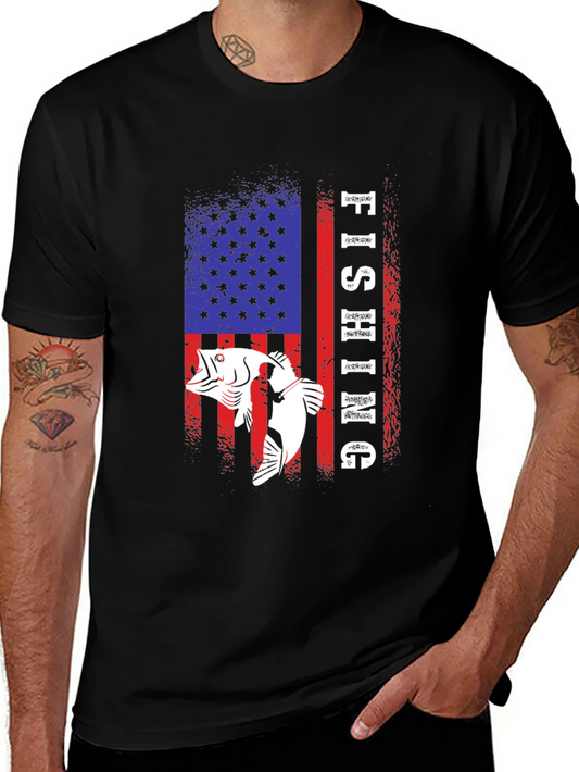 Fishing USA Flag Graphic Tee - Patriotic Angler T-Shirt