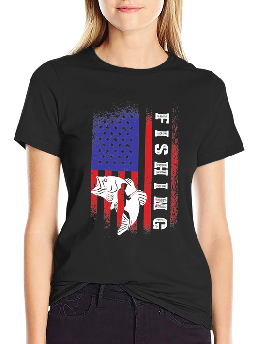Fishing USA Flag Graphic Tee - Patriotic Angler T-Shirt