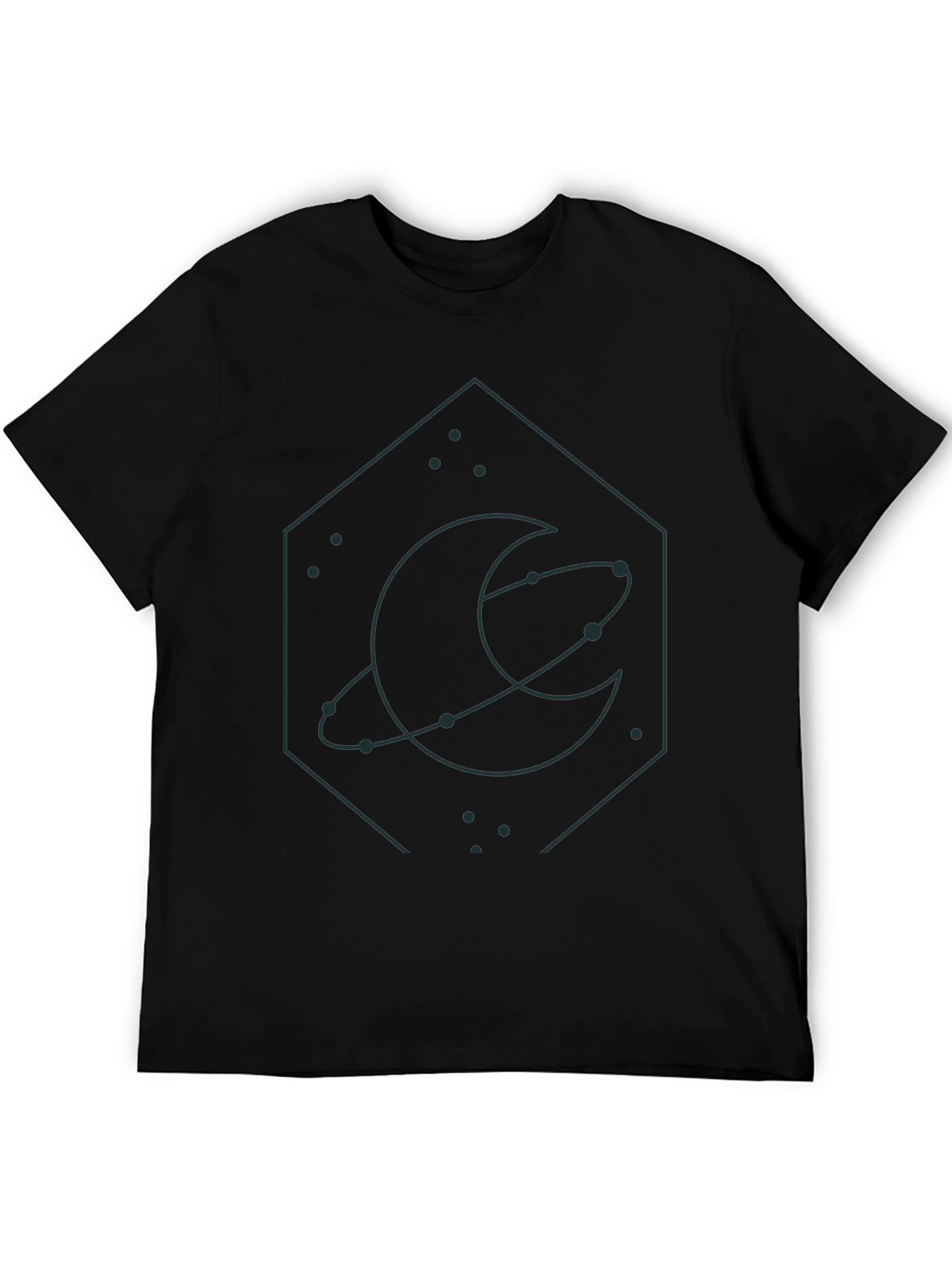 Mens Black Graphic Tee - Celestial Design